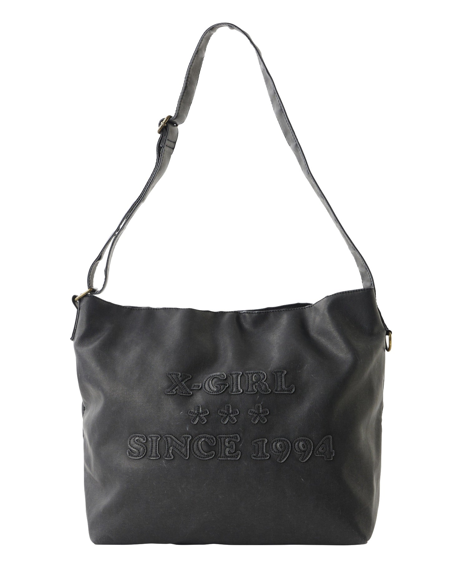 PATCHED LOGO FAUX LEATHER SHOULDER BAG