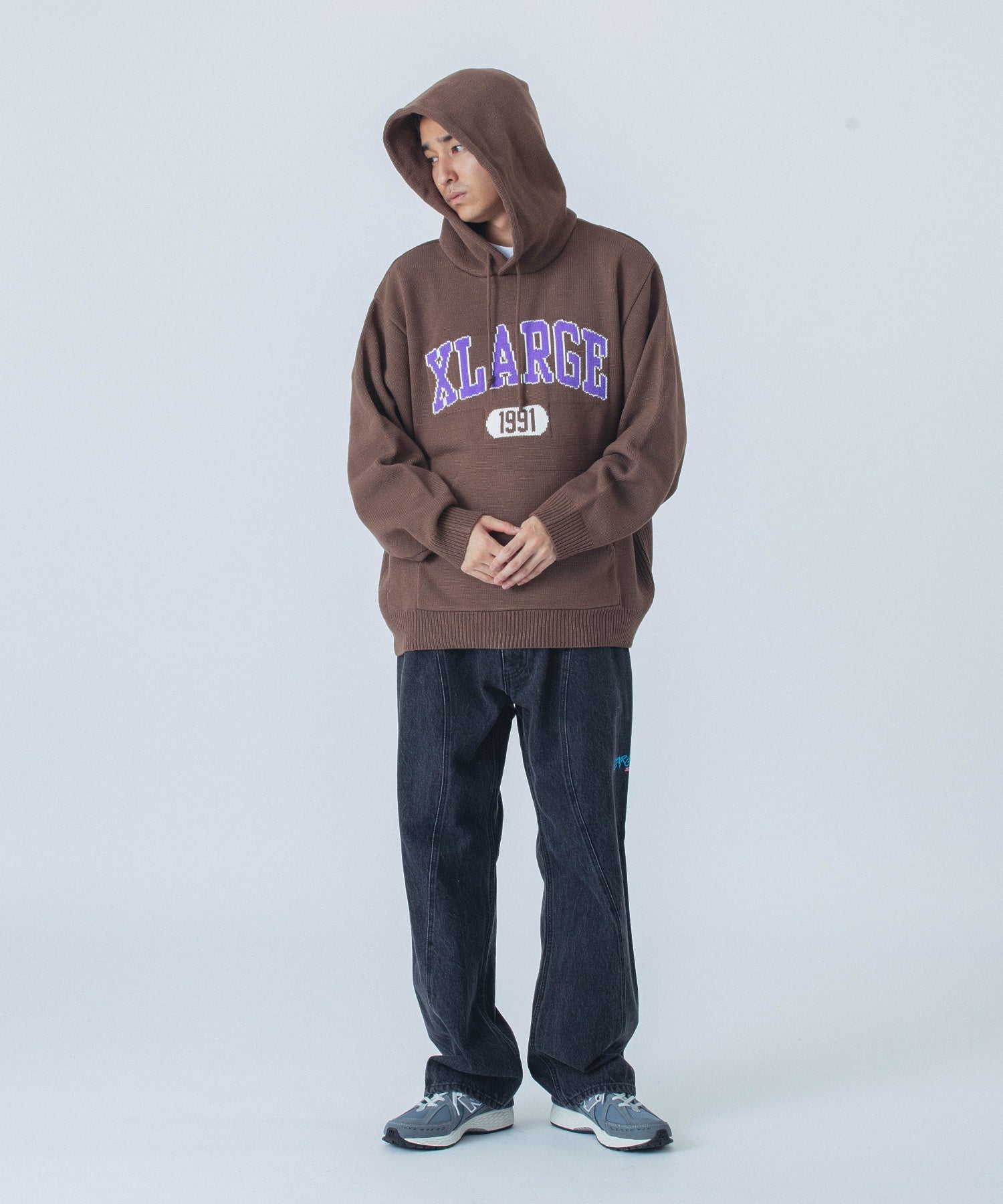 COLLEGE LOGO KNIT PULLOVER HOODIE