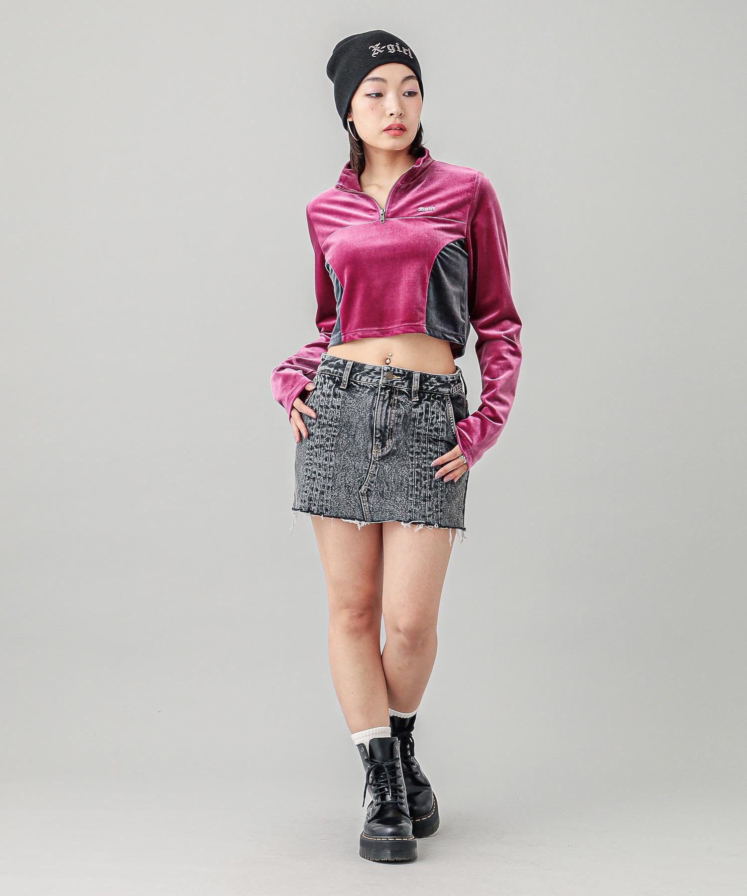 VELOUR HALF ZIP TOP