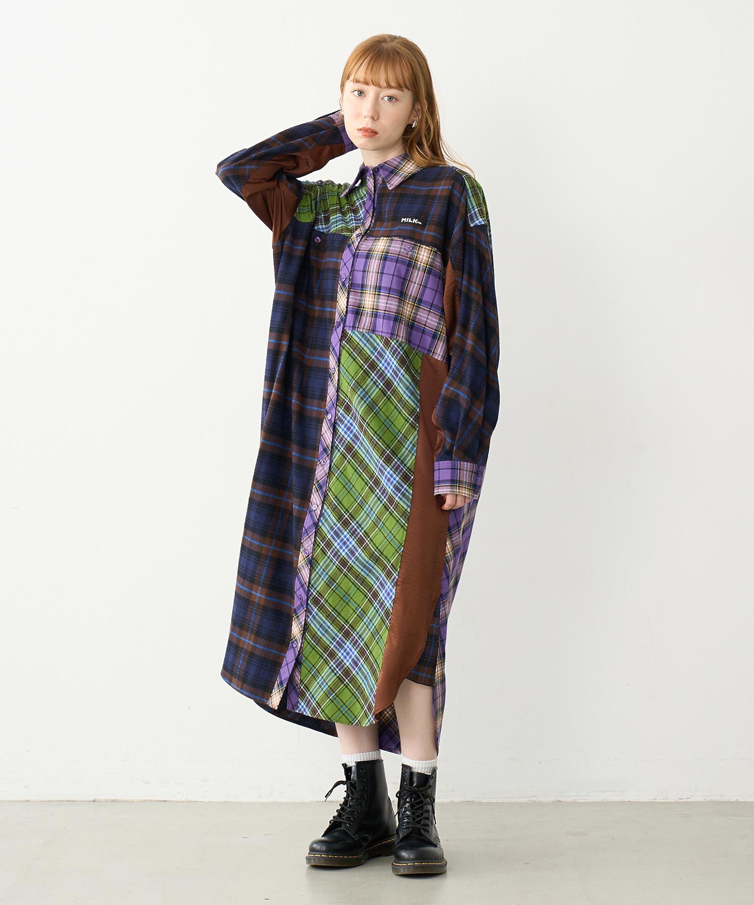 PLAID PATCHWORK SHIRT DRESS