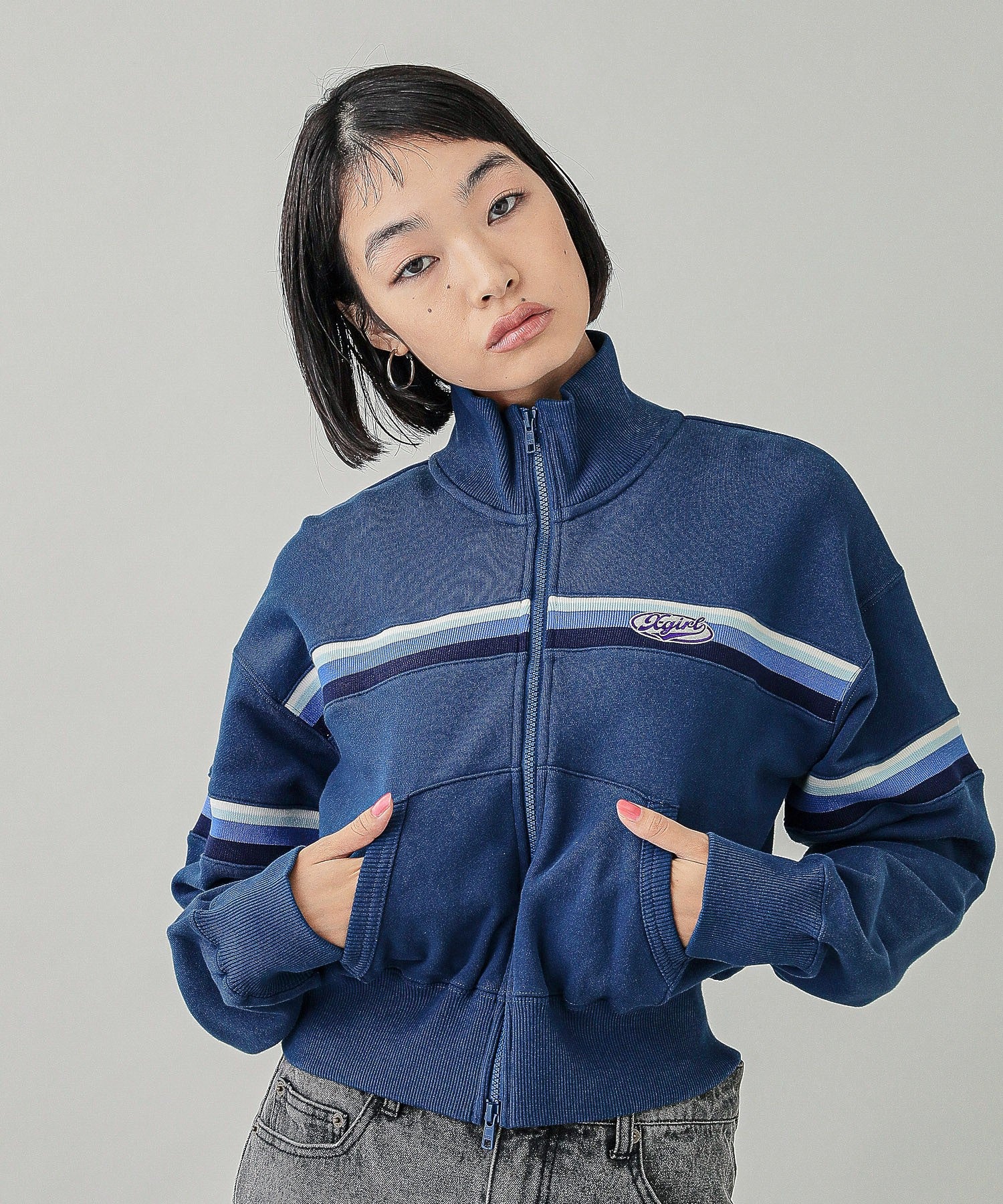 STRIPED COMPACT SWEAT TRACK TOP