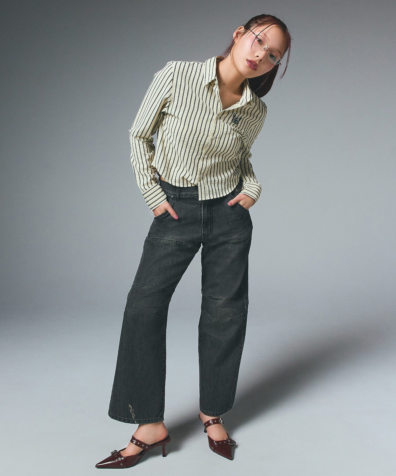 PANELED DENIM PANTS