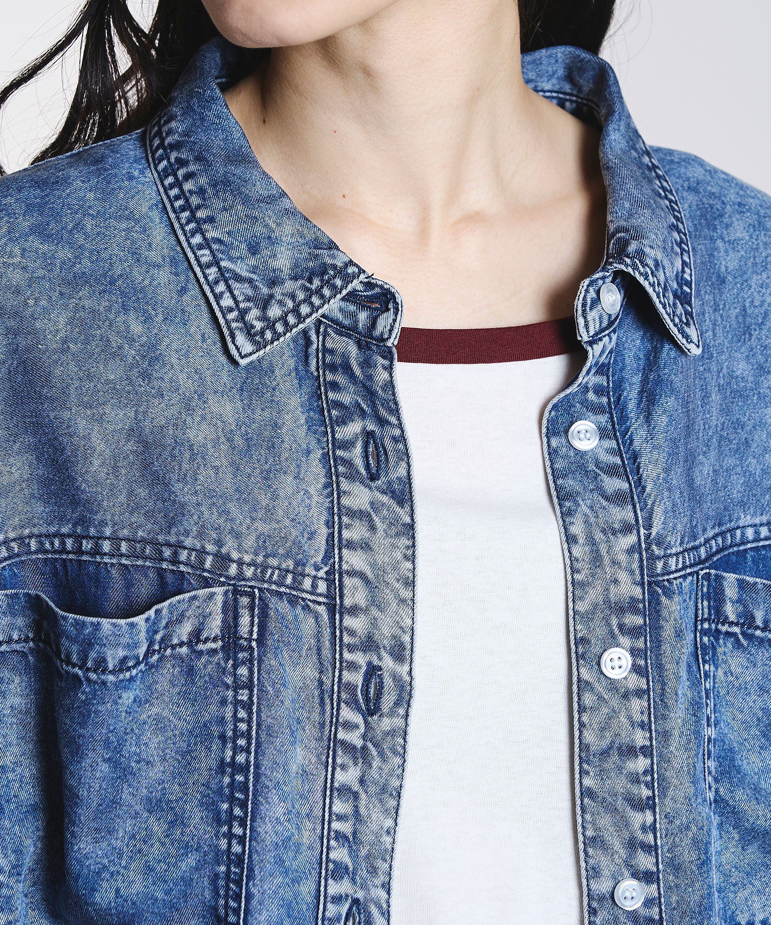 LIGHT OZ FRILL DENIM SHIRT