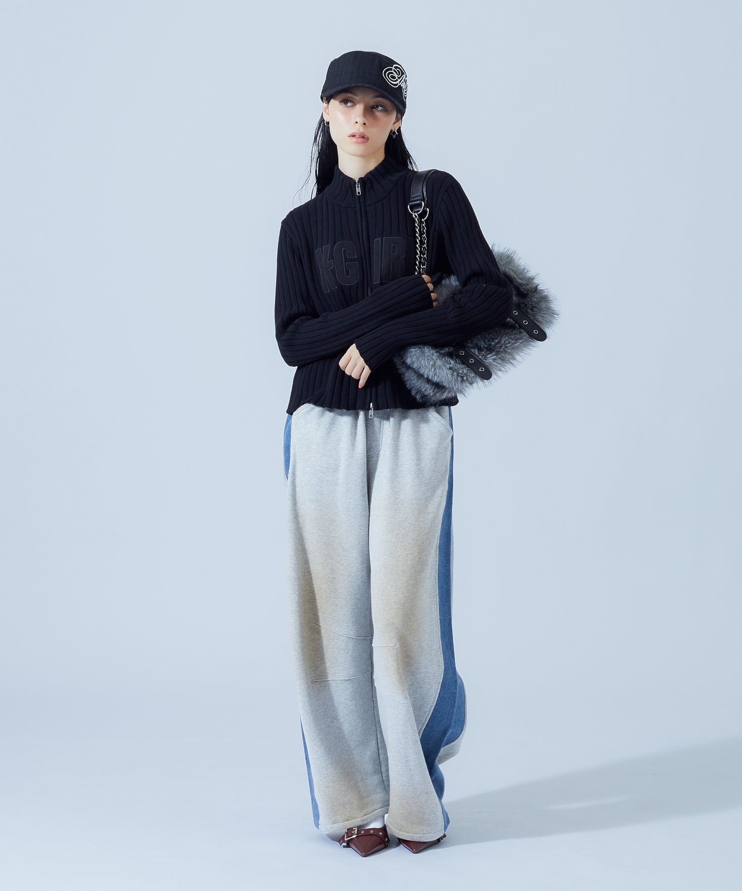 FADED PATCH ZIP UP KNIT TOP