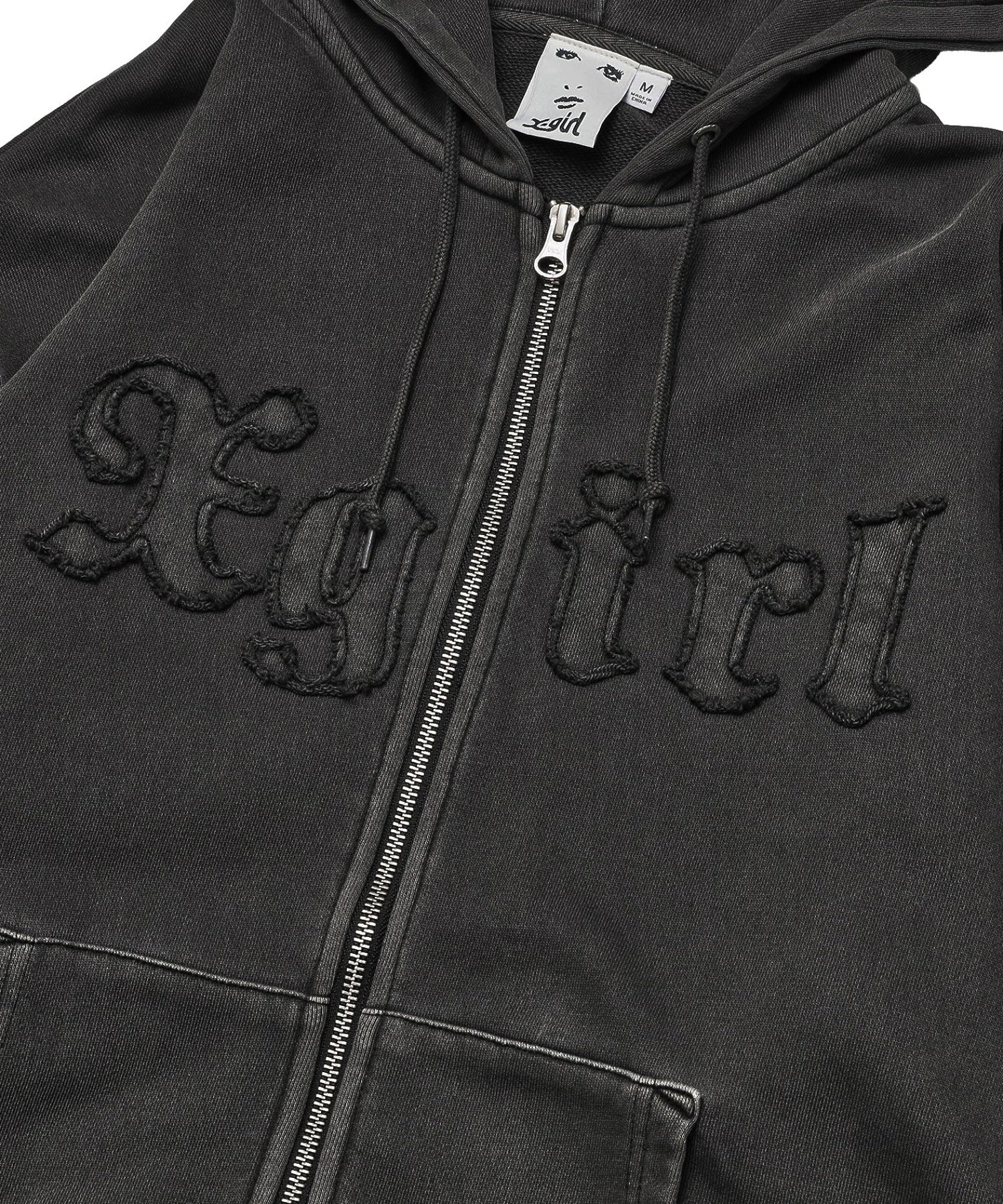 LOGO PATCH PIGMENT DYED ZIP UP SWEAT HOODIE