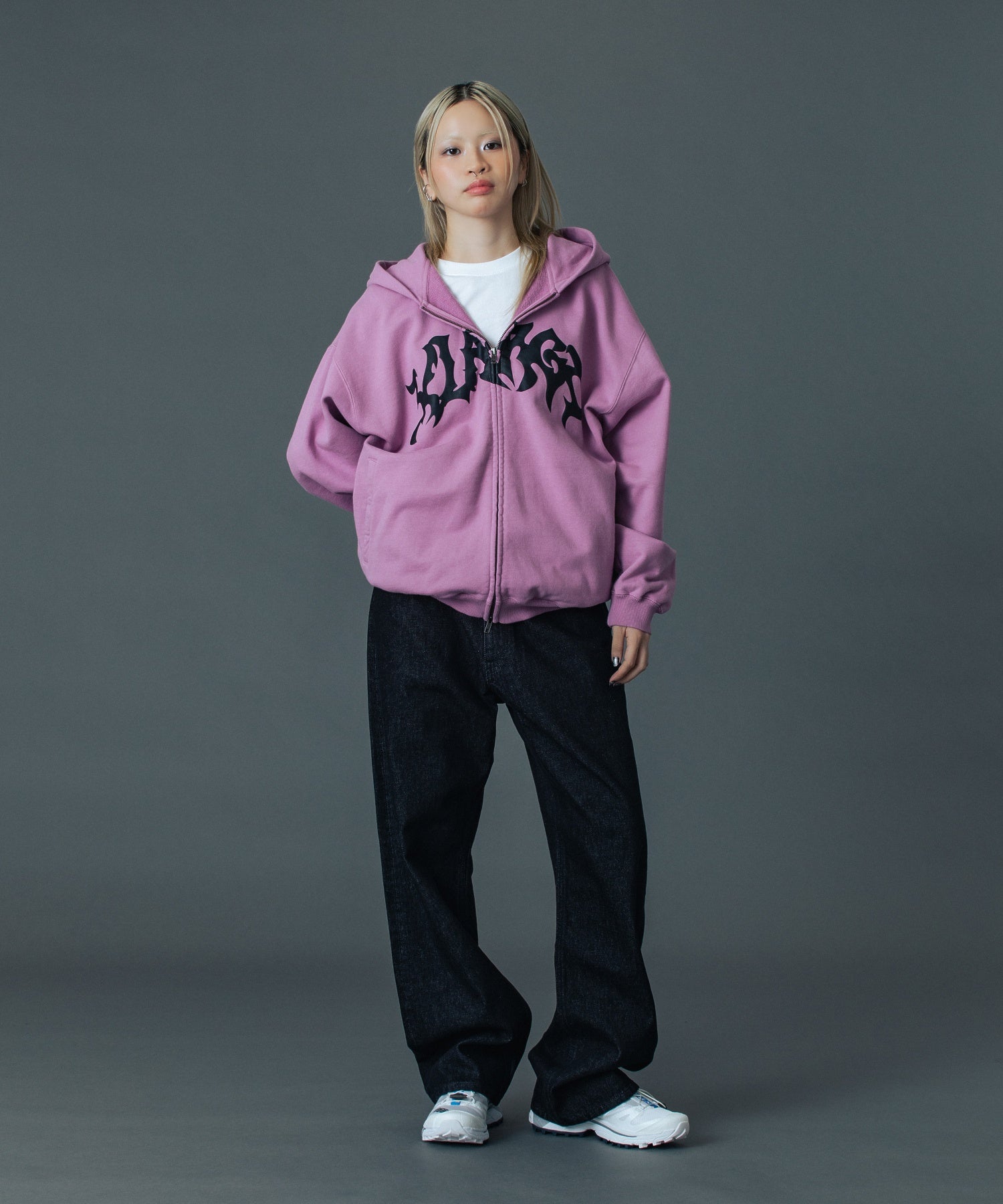 DISTORTED LOGO ZIP UP HOODED SWEATSHIRT