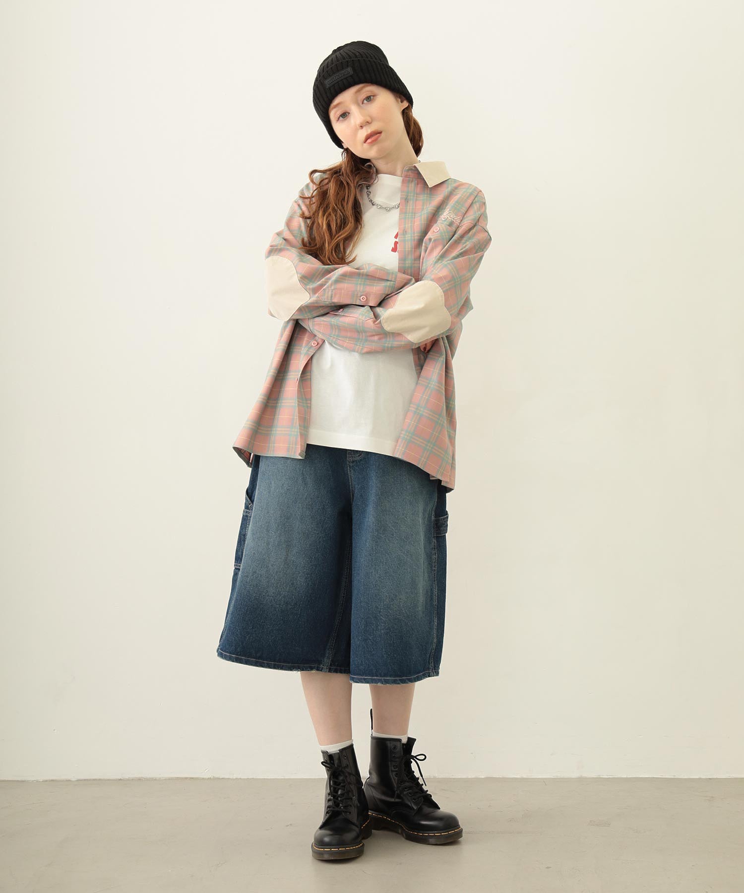 HEART ELBOW PATCH PLAID SHIRT