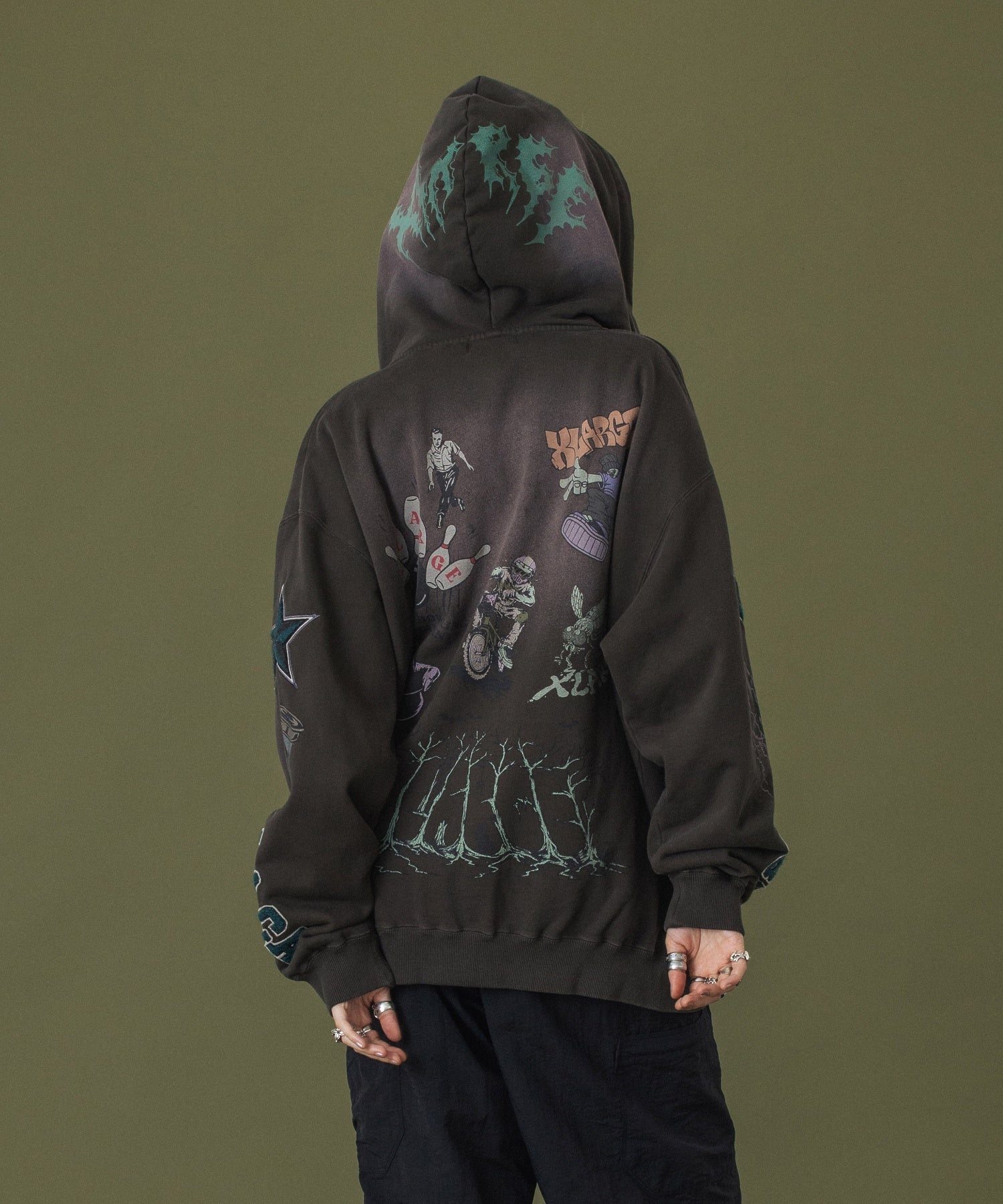 MULTI LOGO ZIP UP HOODED SWEATSHIRT