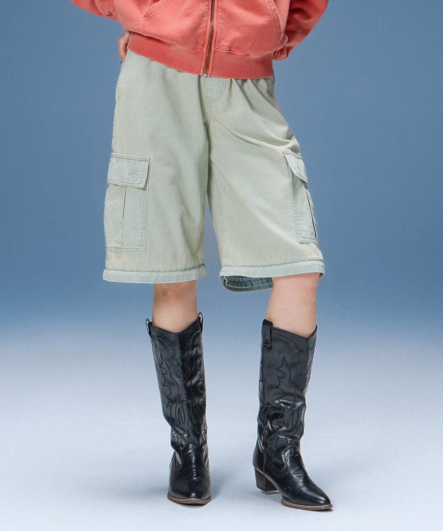 FADED 2WAY WIDE LEG DENIM CARGO PANTS