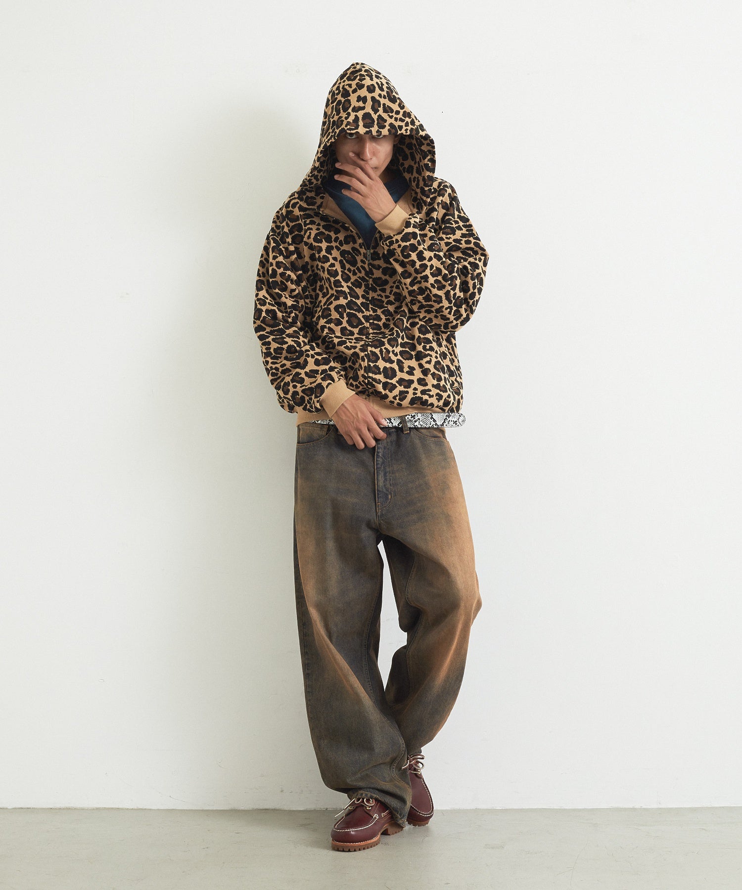 LEOPARD ZIP HOODED SWEATSHIRT