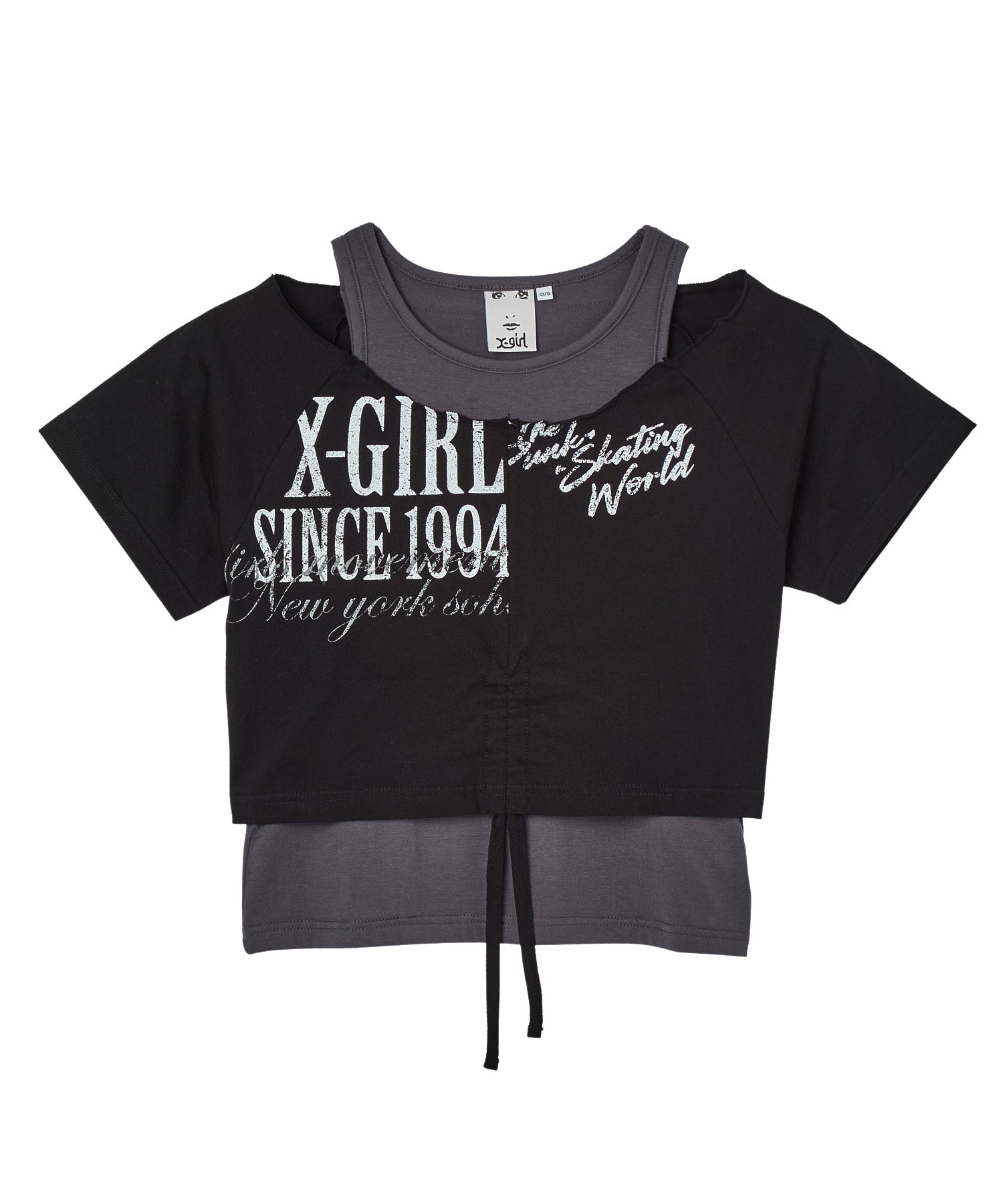 LAYERED STYLE PANELED GRAPHIC S/S TOP