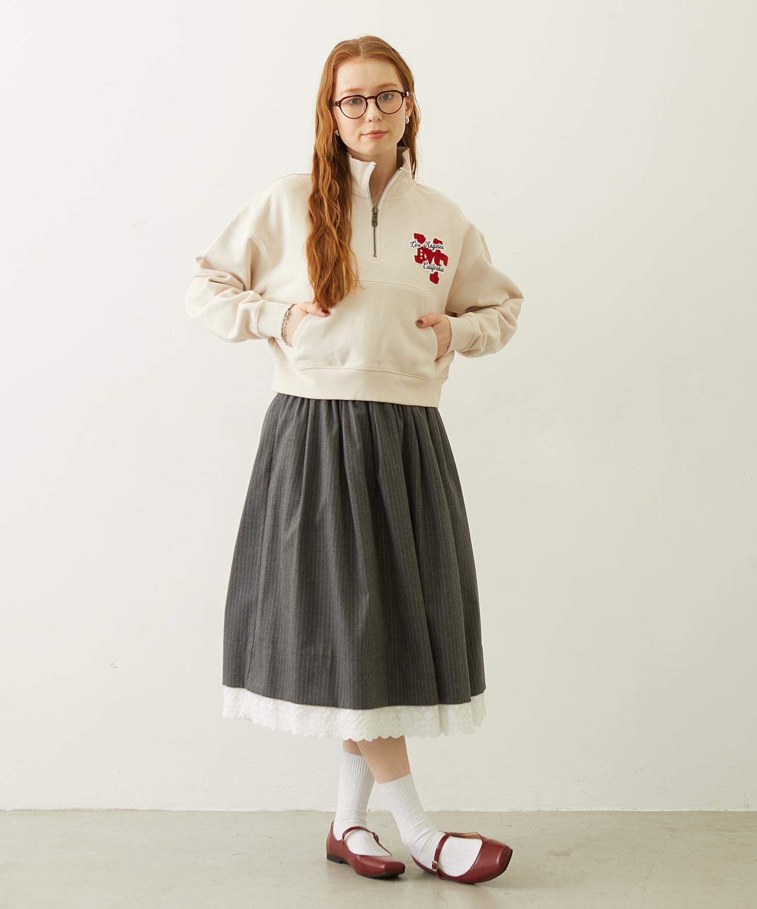 LACE HEM STRIPED SKIRT