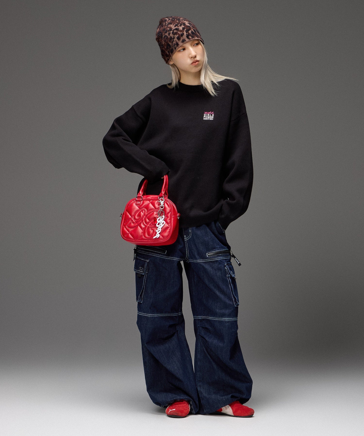 BOX LOGO AND FACE JACQUARD KNIT TOP