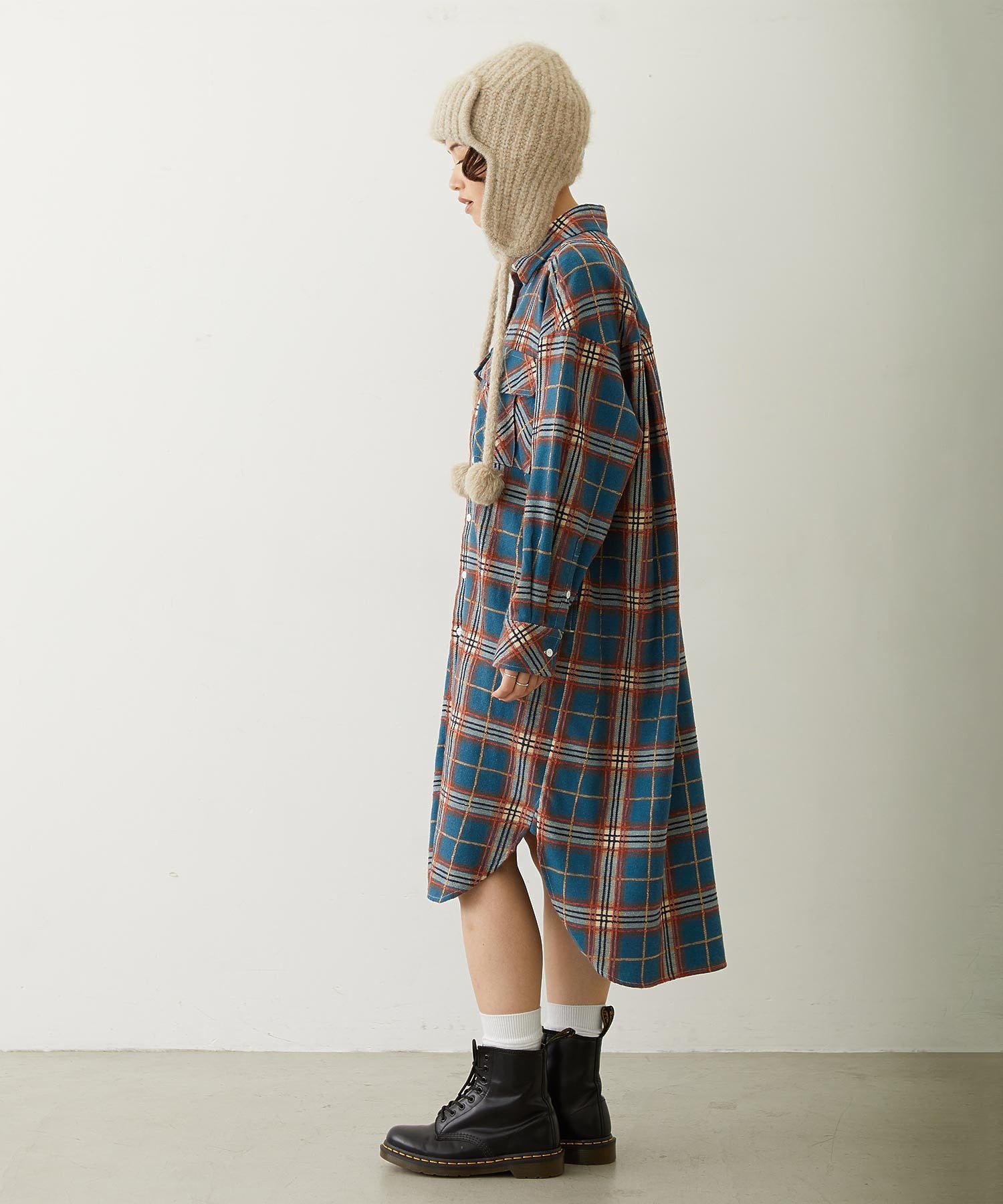 LOGO PLAID SHIRT DRESS