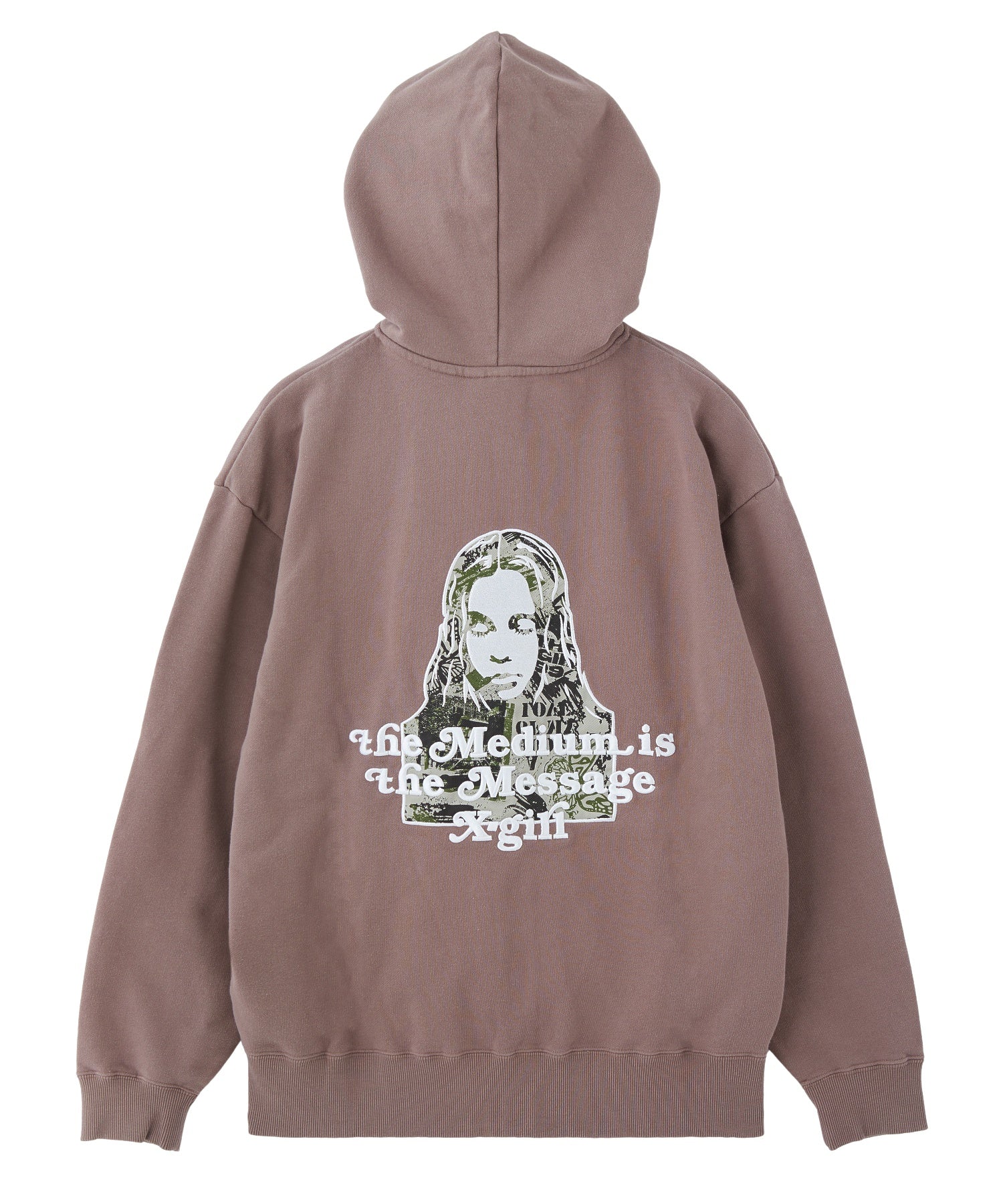 BRUSHED COLLAGE GRAPHIC FACE PATCH ZIP UP SWEAT HOODIE