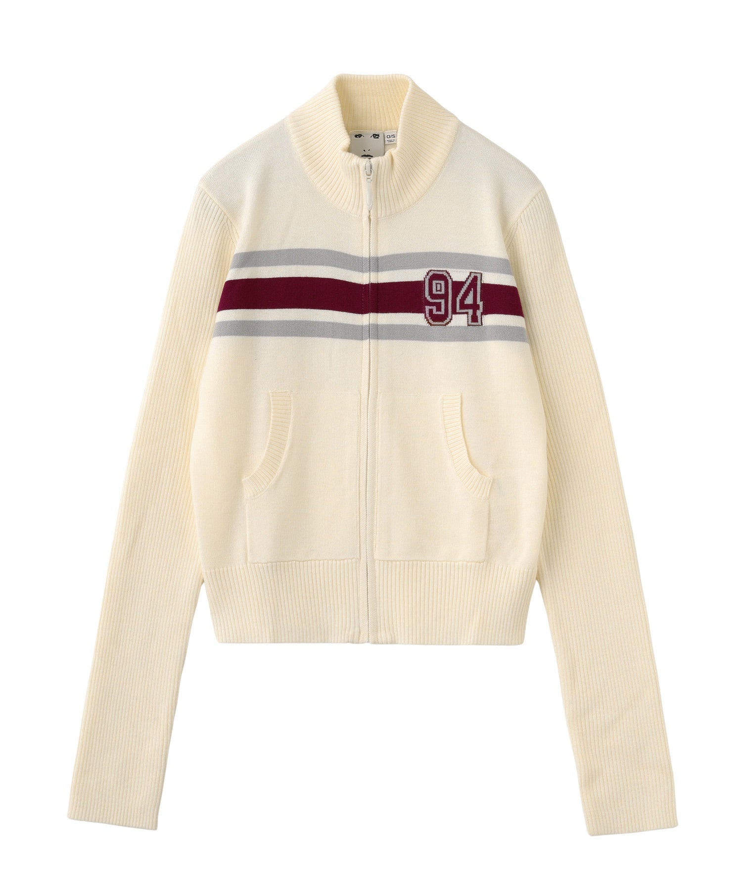 NUMBERING JACQUARD ZIP UP KNIT TOP