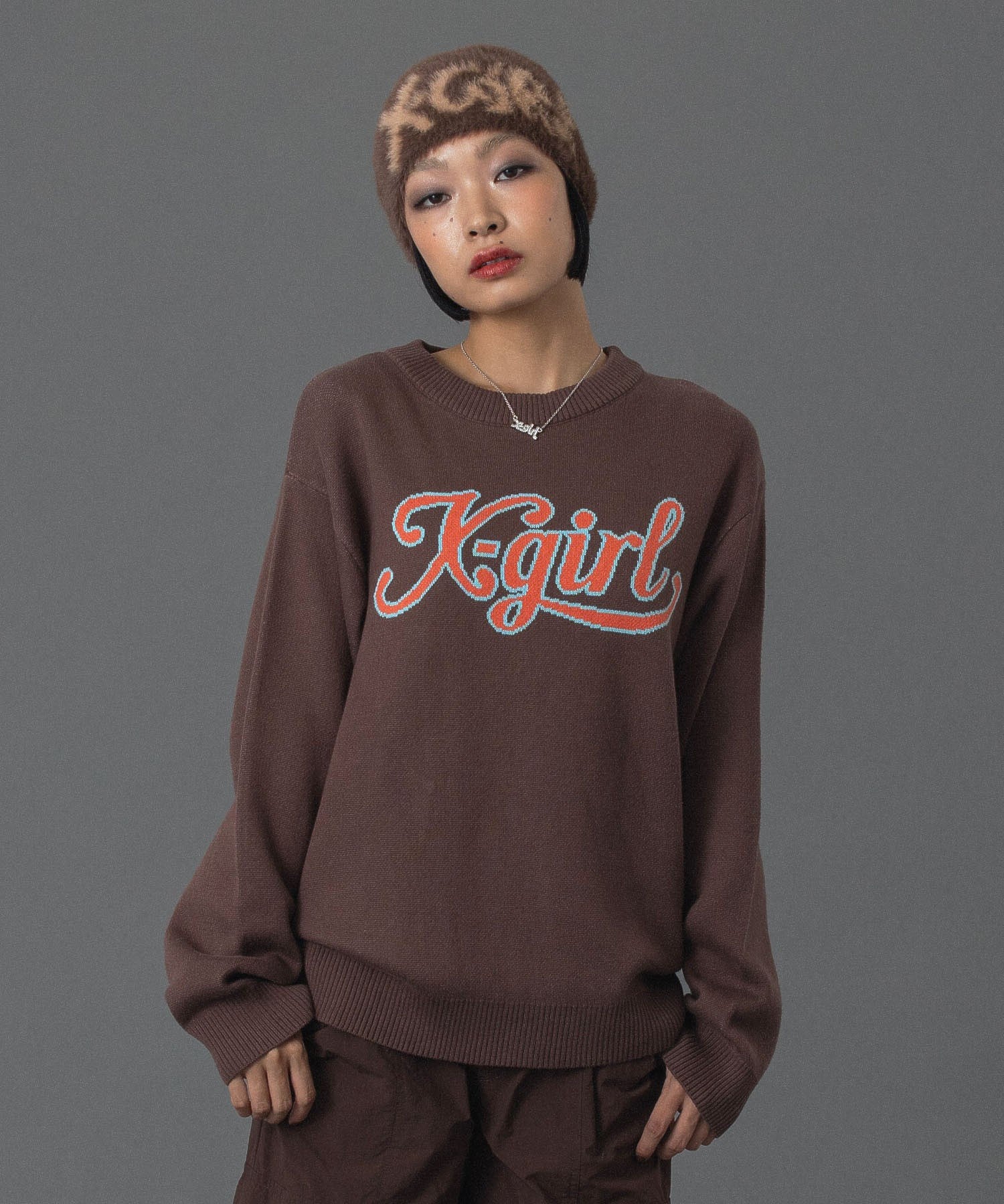 LETTERING LOGO JACQUARD KNIT TOP