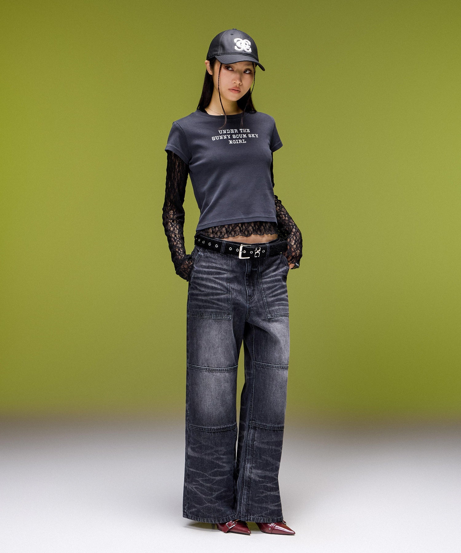 FADED WIDE LEG FLARE DENIM PANTS