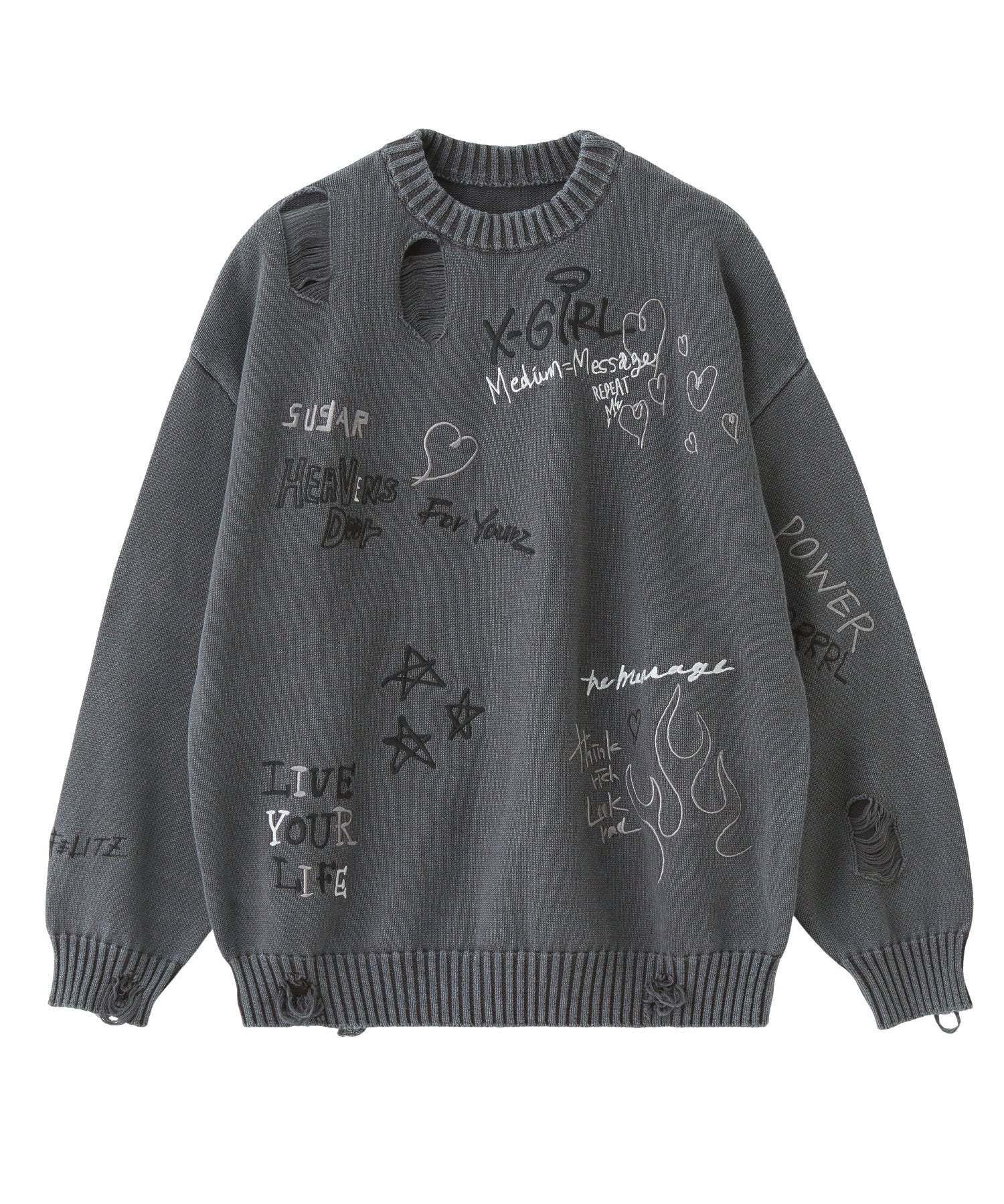 GRAFFITI LOGO DISTRESSED KNIT TOP