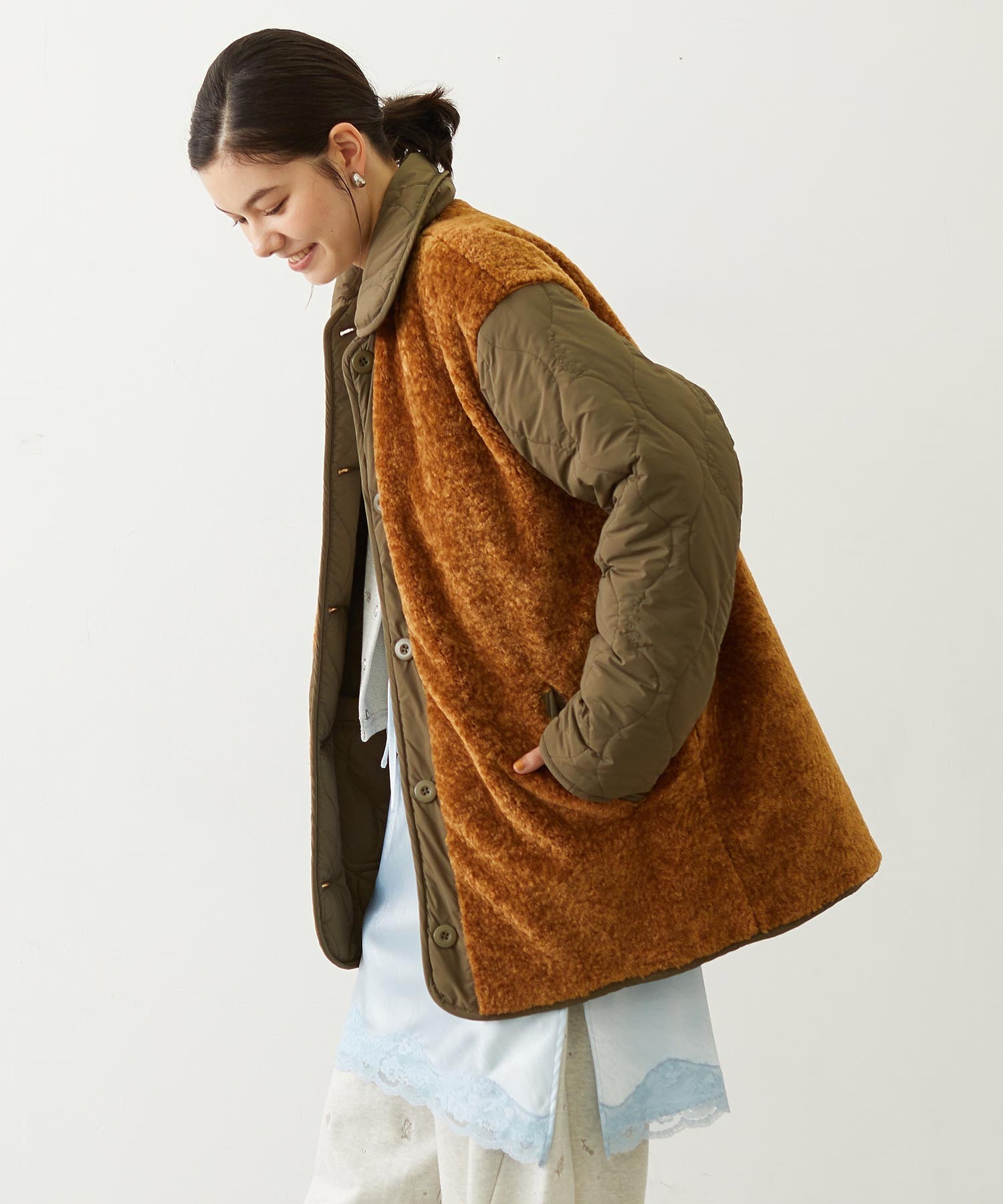 REVERSIBLE QUILTED LOGO LONG COAT