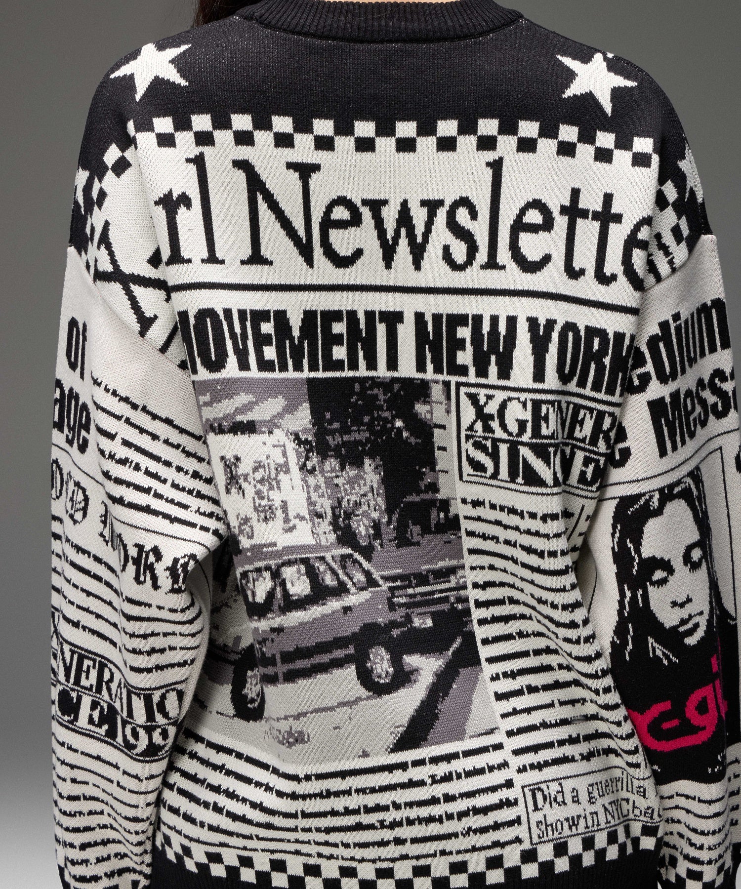X-girl NEWS LETTER JACQUARD KNIT TOP