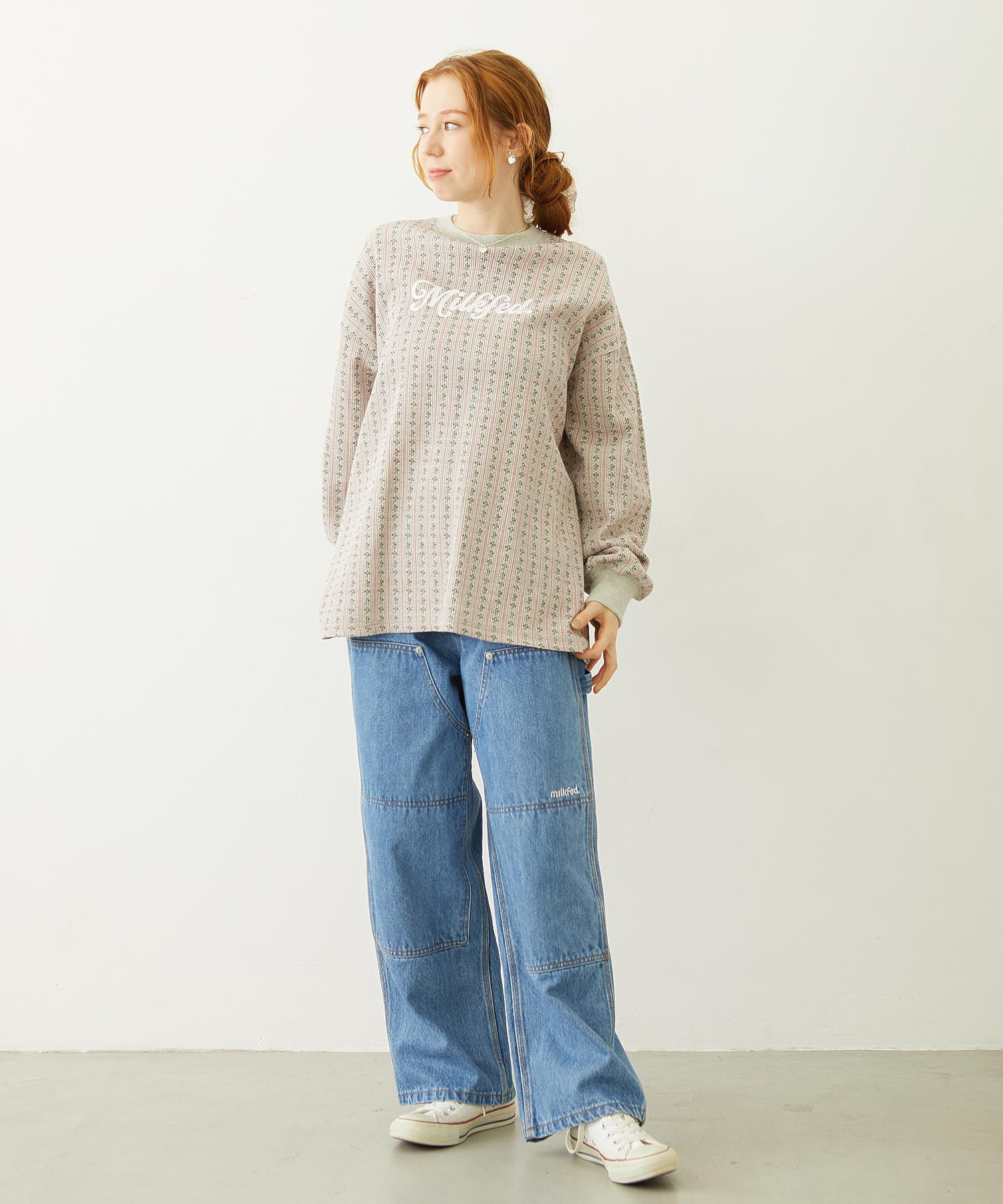 STRIPED FLOWER WAFFLE L/S TOP