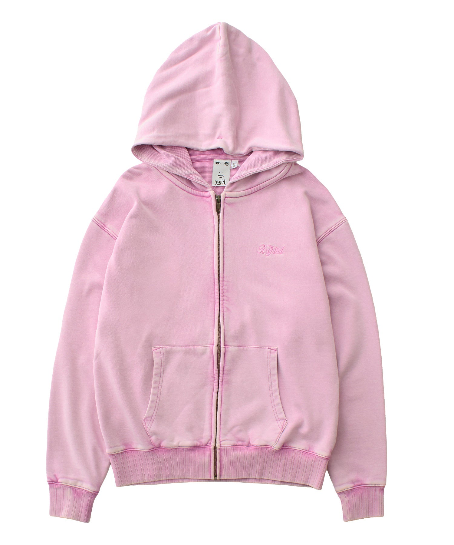 BLEACHED LOGO PATCH ZIP UP SWEAT HOODIE