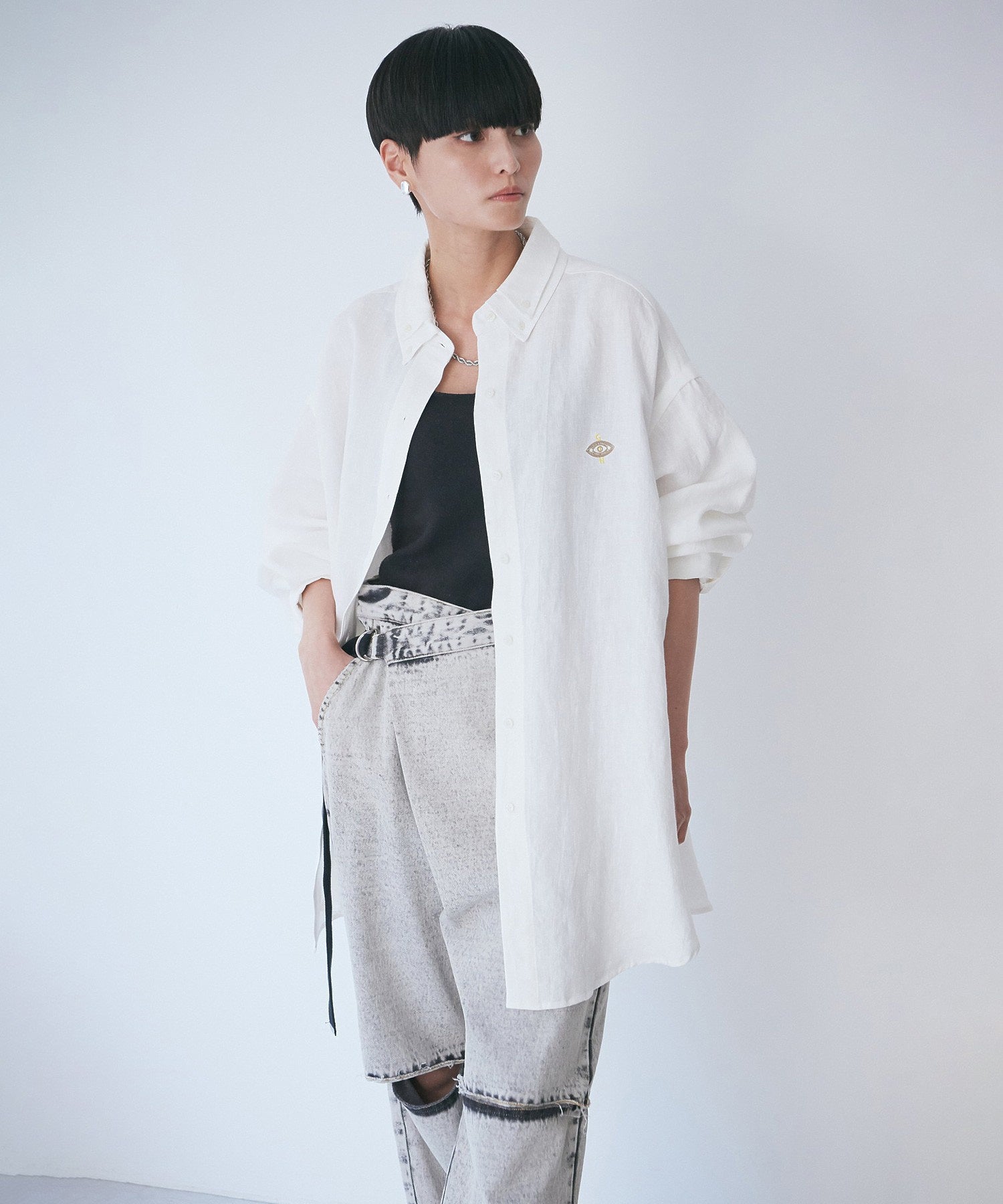 ボタンダウン ダブルネックシャツ