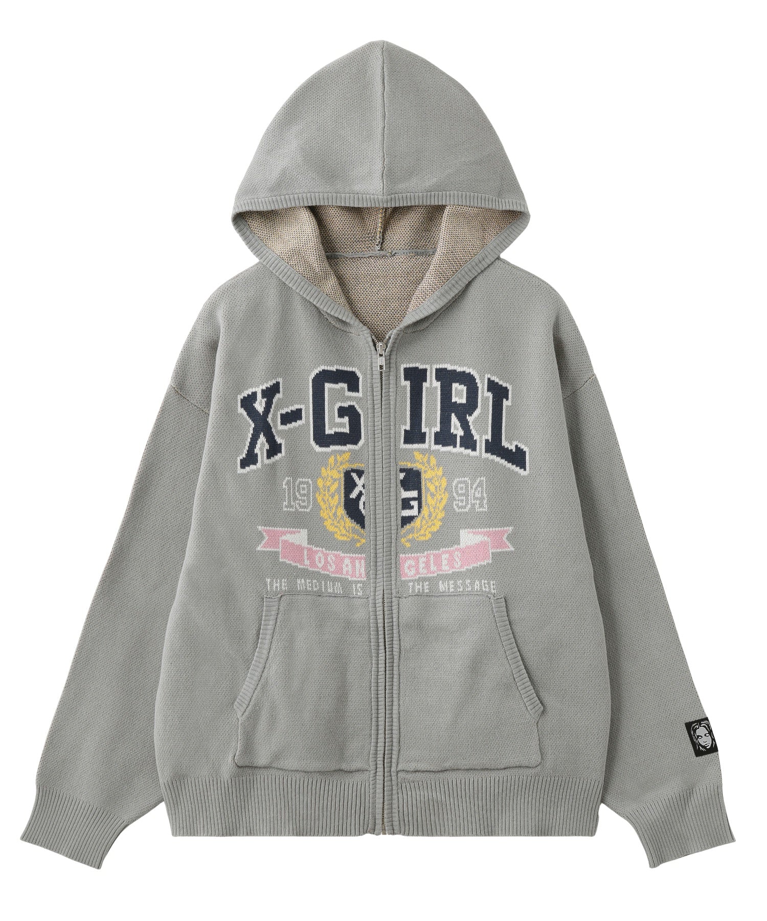 COLLEGE LOGO JACQUARD ZIP UP KNIT HOODIE