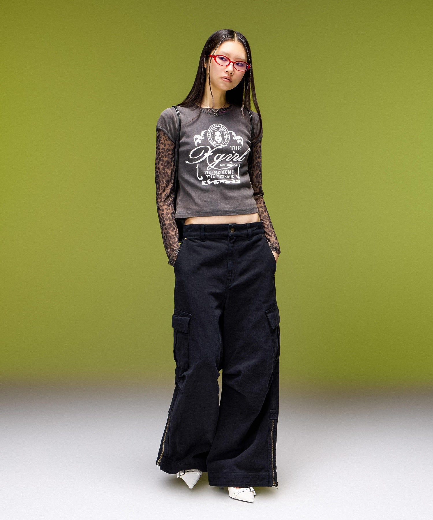 FADED WIDE LEG FLARE CARGO PANTS