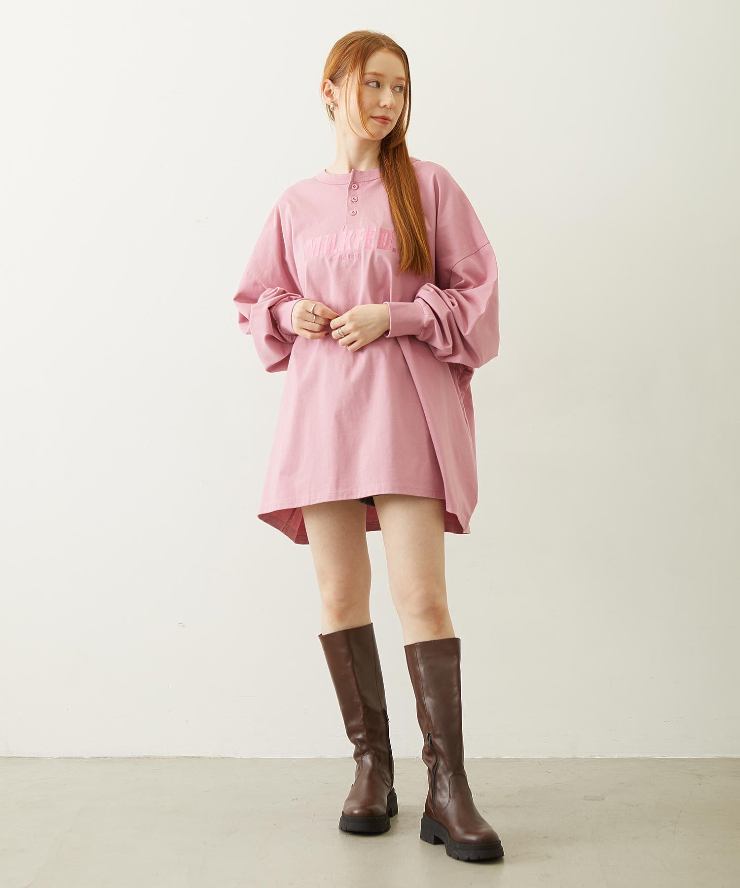 HENLEY NECK BIG L/S TOP