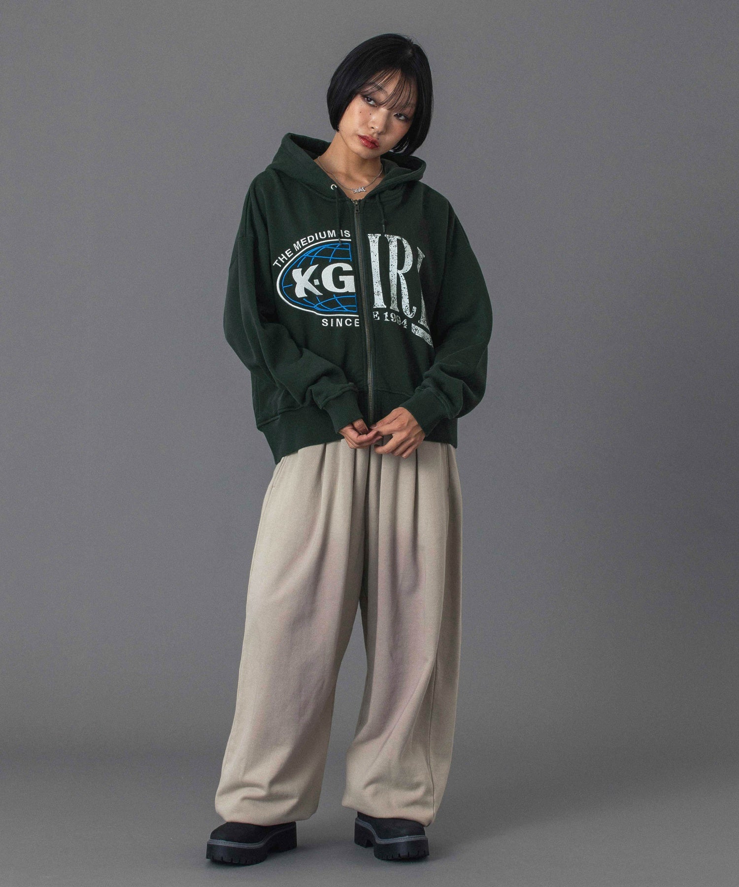 PANELED GRAPHIC ZIP UP SWEAT HOODIE