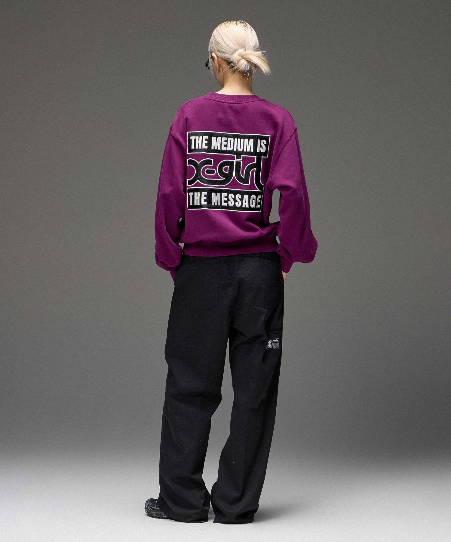 FACE LABEL FADED WIDE STRAIGHT EASY PANTS