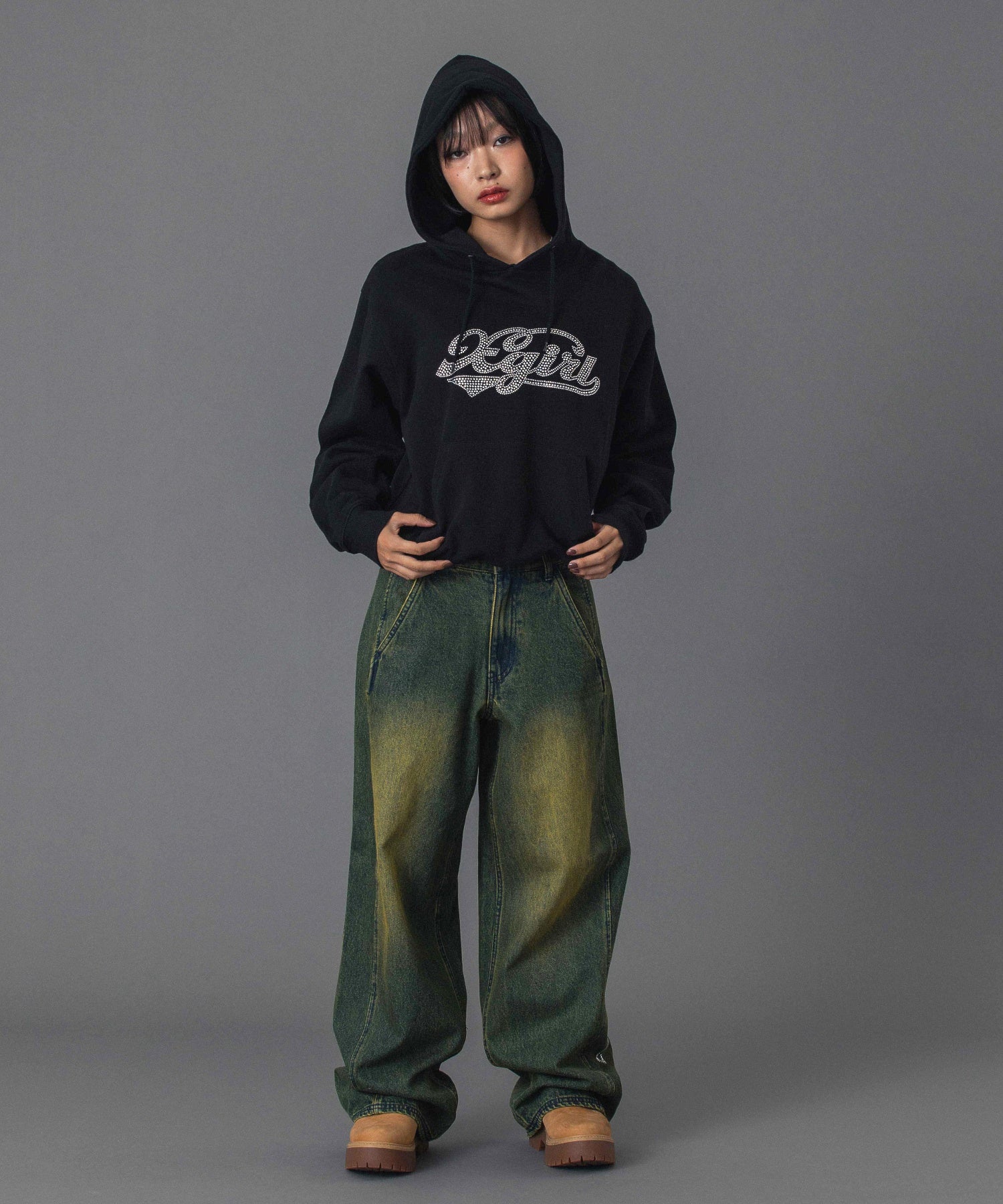 RHINESTONE CURSIVE LOGO SWEAT HOODIE