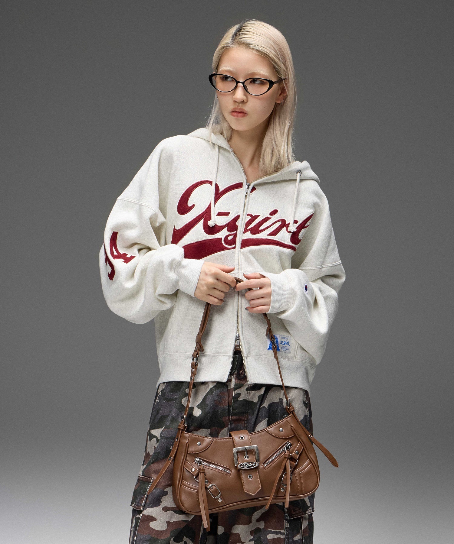 X-girl x Champion REVERSE WEAVE® PATCHED LOGO ZIP UP HOODIE