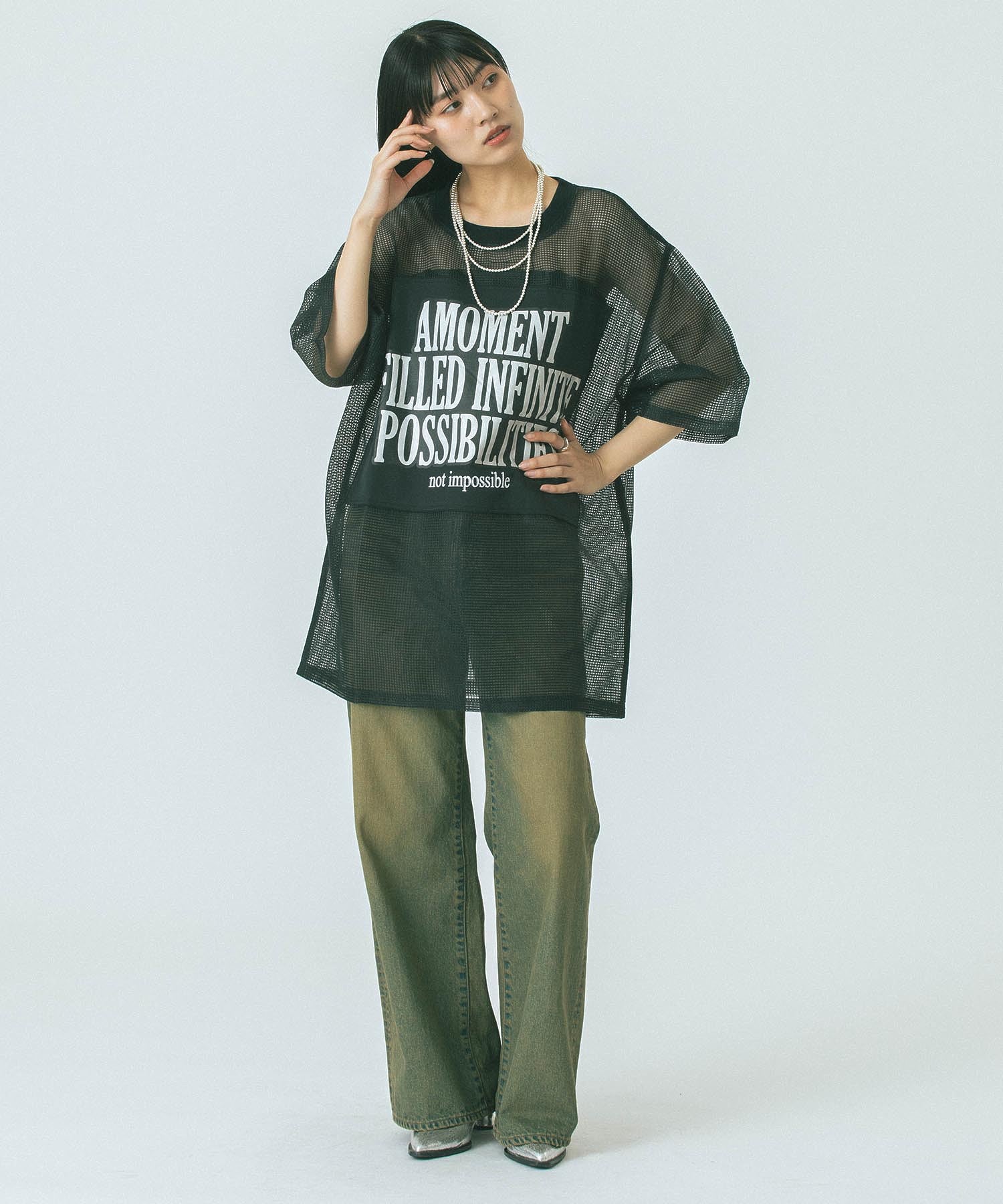 OKIRAKU×ROSE BUD/MESH METARIC PRINT TOP – calif（カリフ