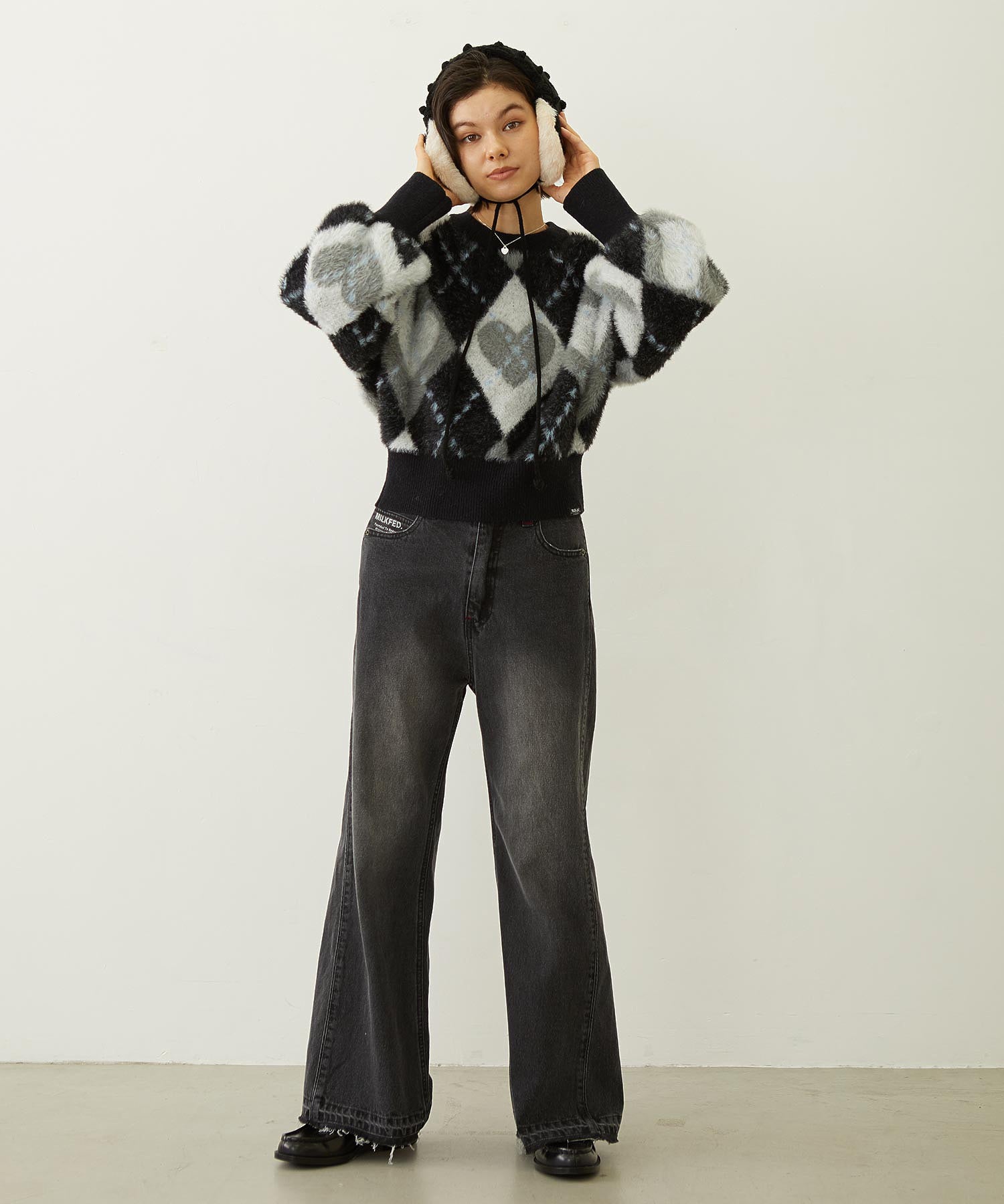 HEART ARGYLE KNIT TOP