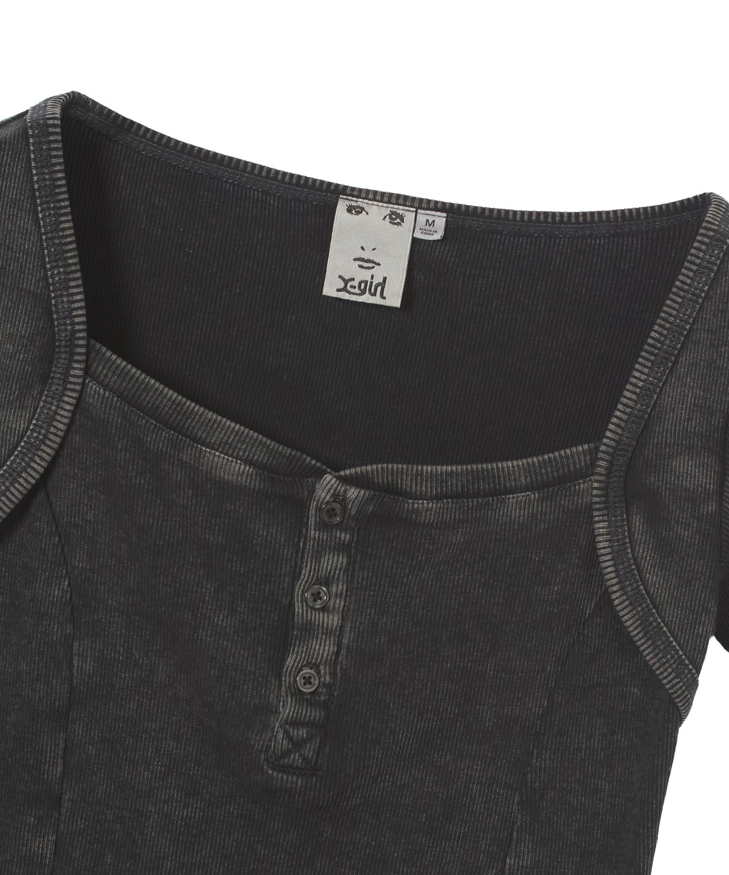 FADED HENLEY NECK S/S COMPACT TOP