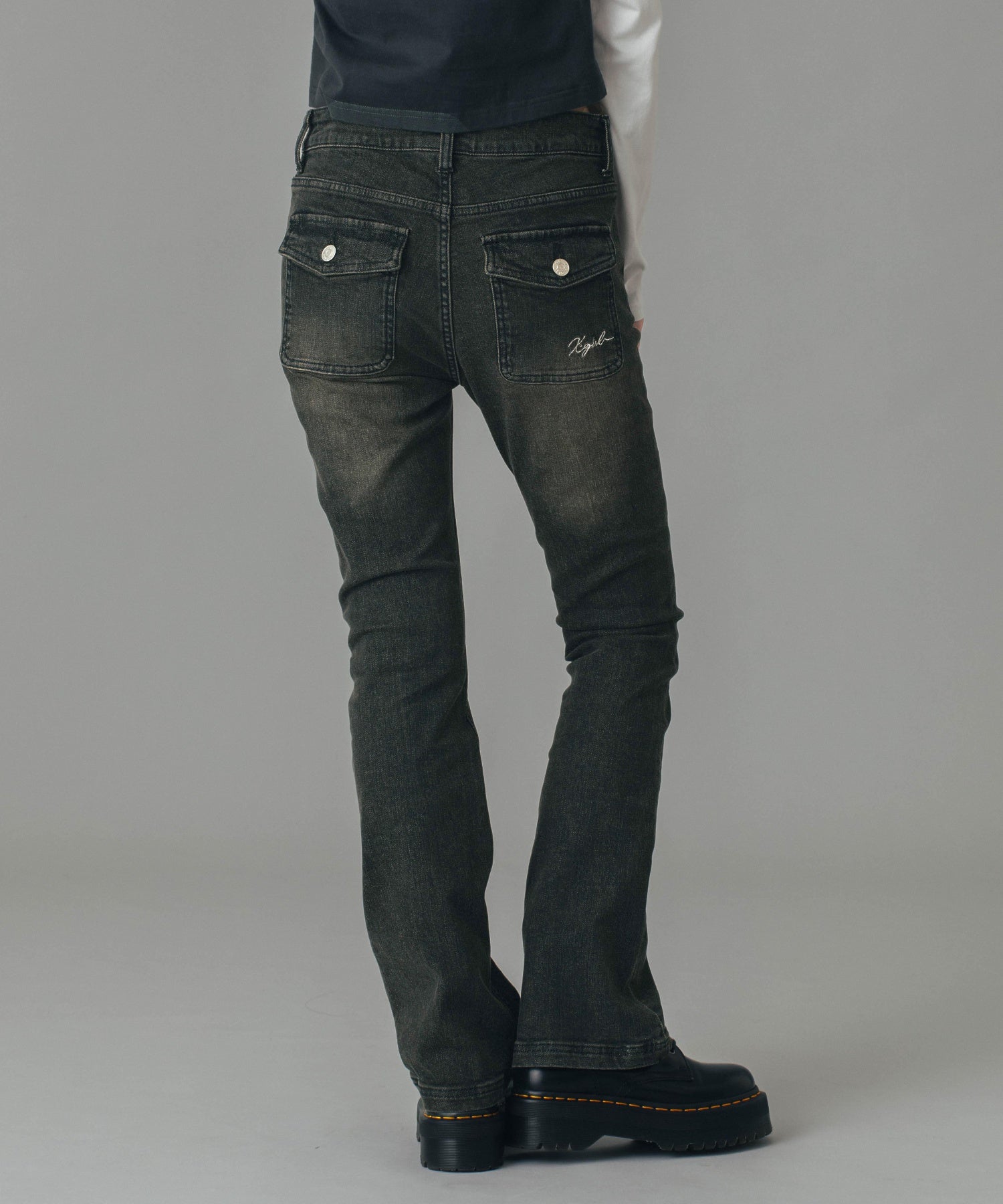 LOW RISE FLARE SKINNY DENIM PANTS