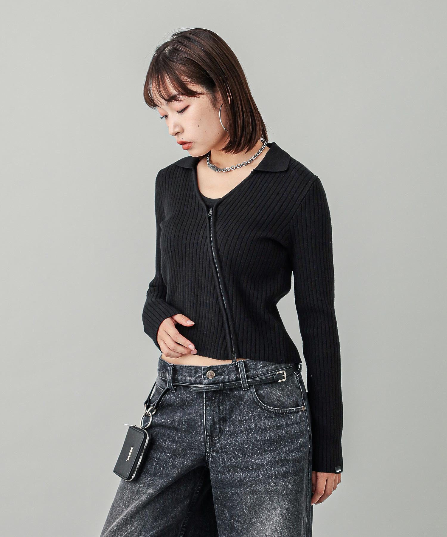 ZIP UP RIB KNIT TOP