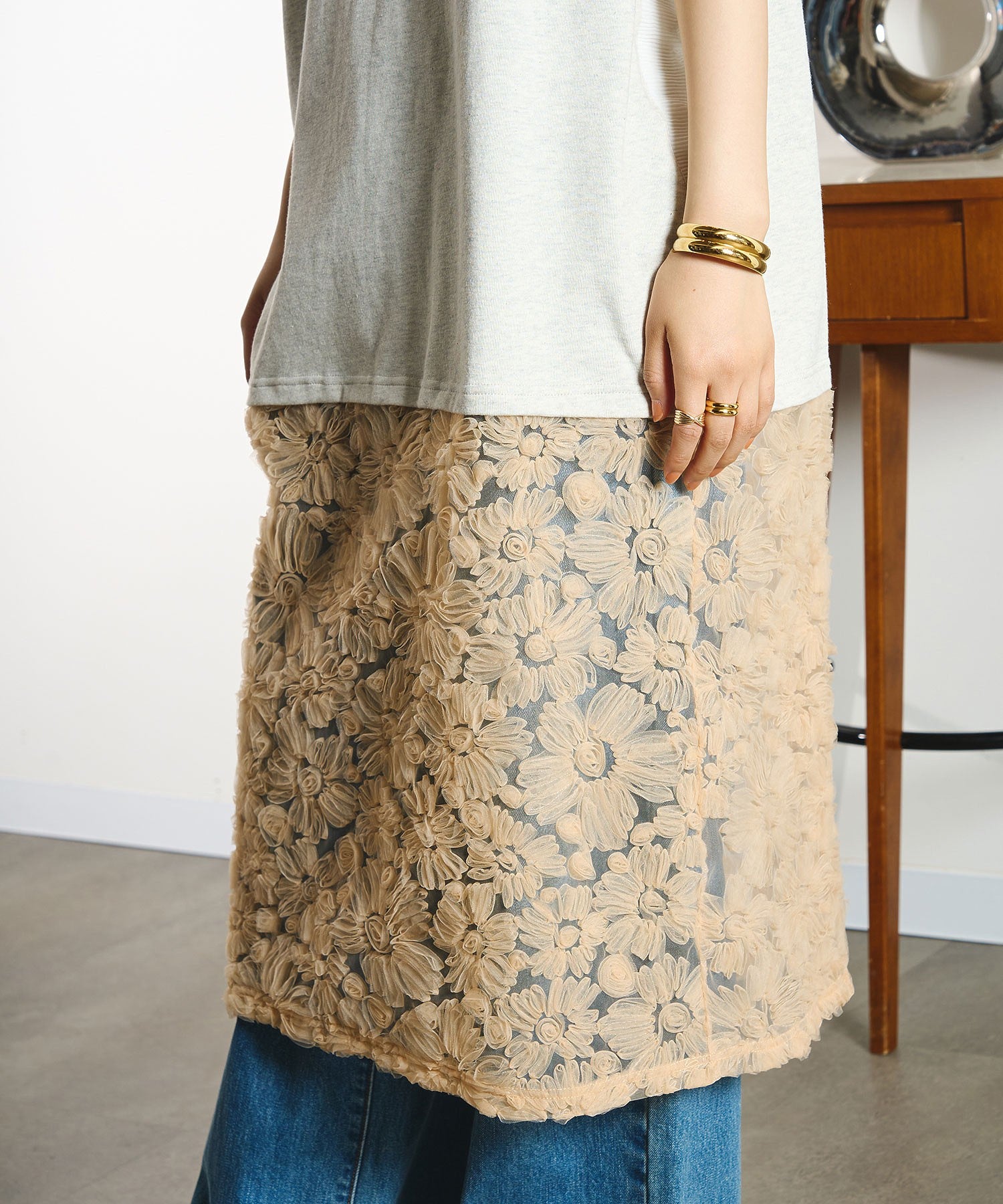 OKIRAKU×ROSEBUD/LACE SKIRT LOGO DRESS