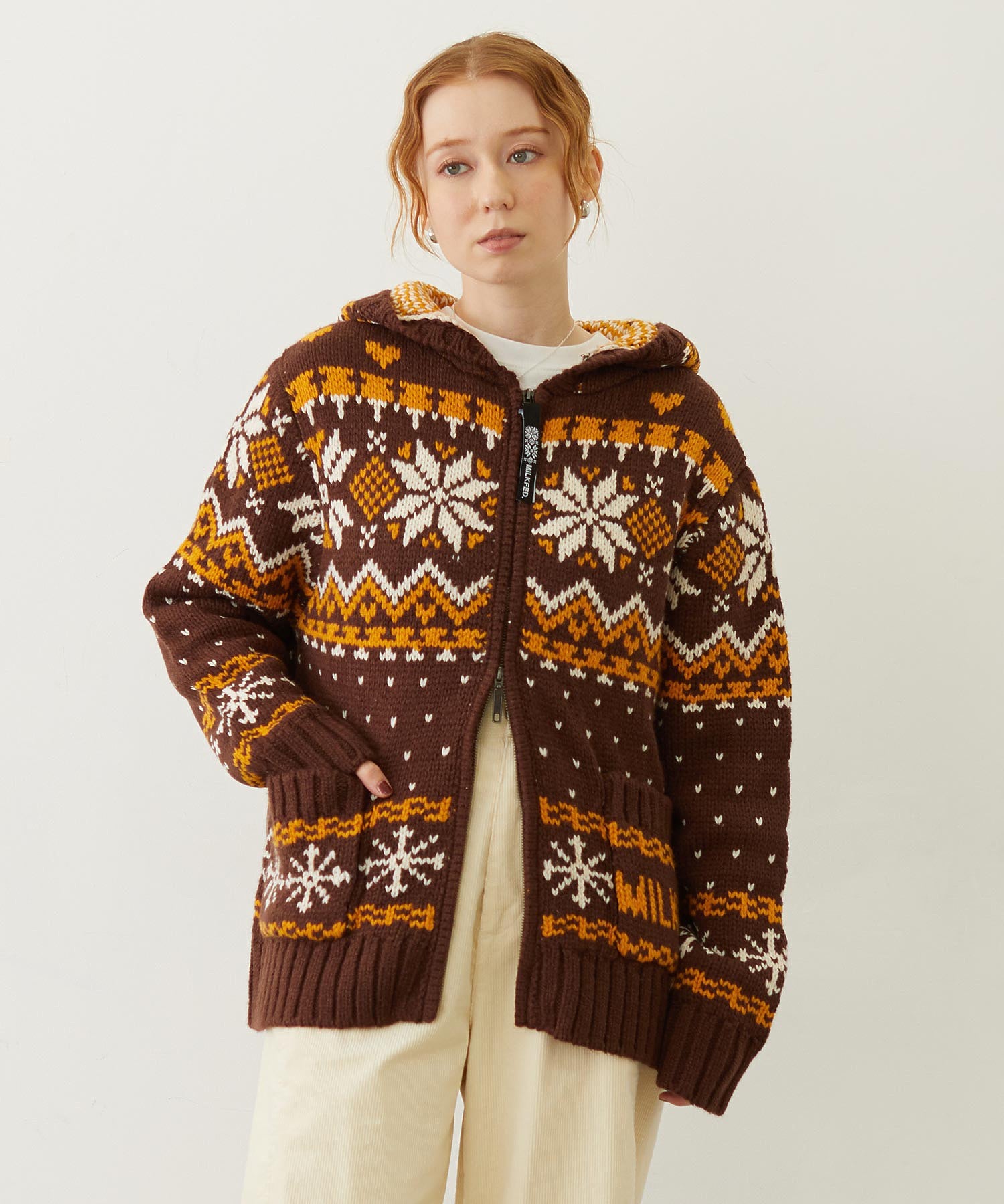 SNOW PATTERN COWICHAN KNIT JACKET