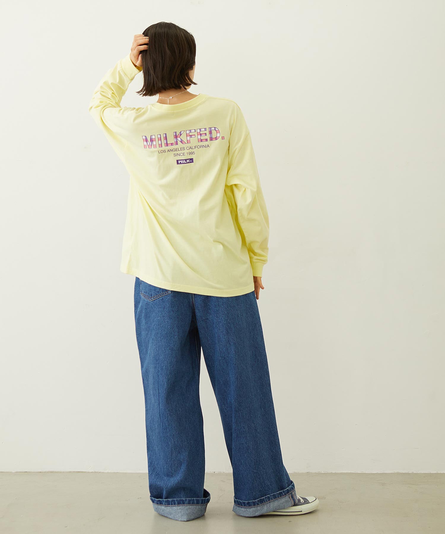 MILKFED. PLAID LOGO L/S TEE