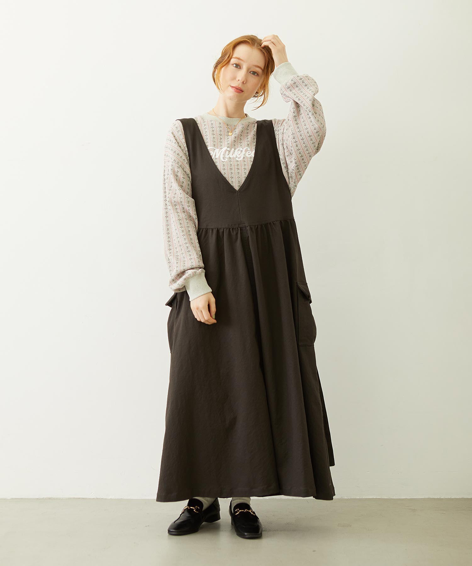 STRIPED FLOWER WAFFLE L/S TOP