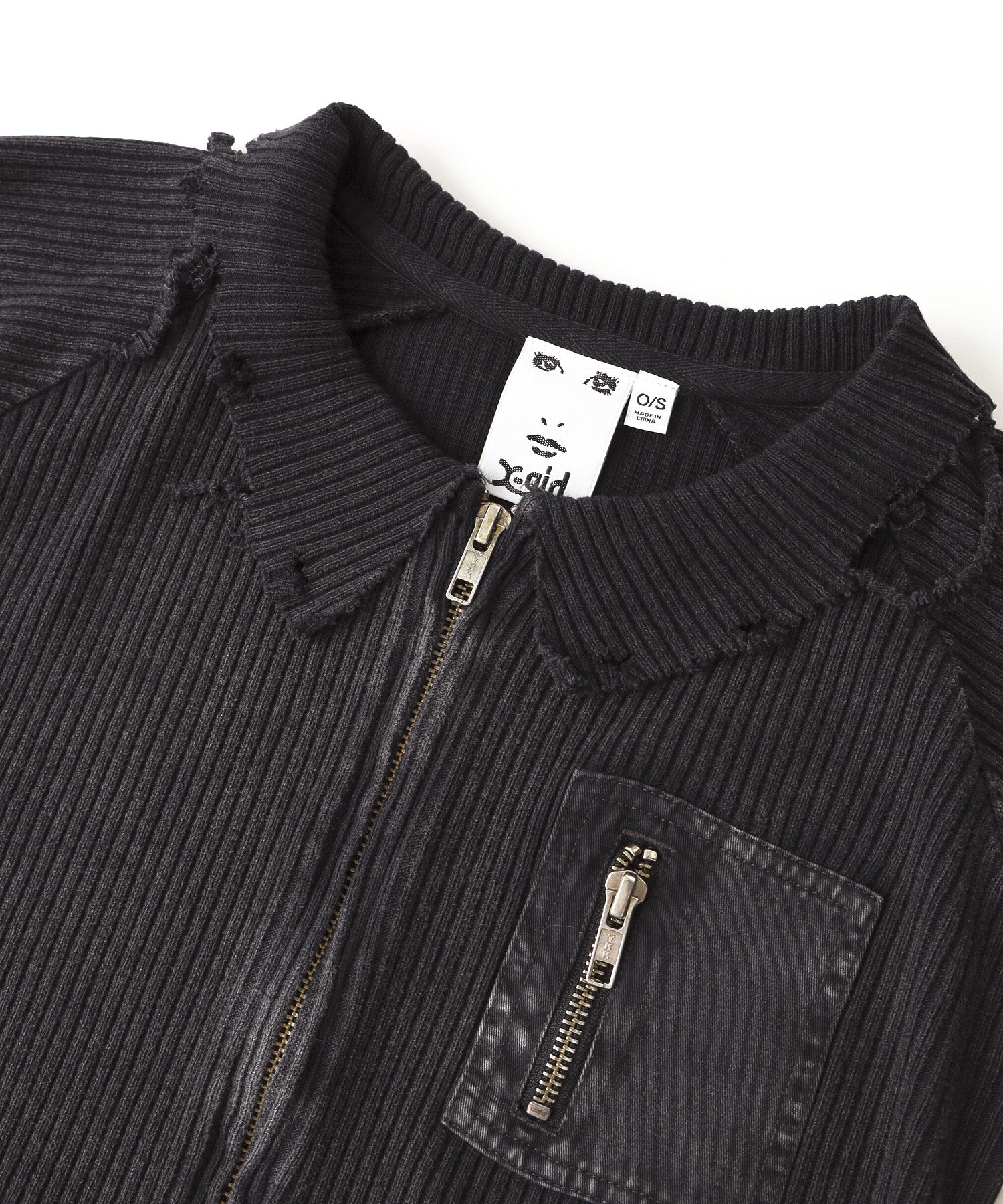 DISTRESSED WOVEN MIX ZIP UP TOP