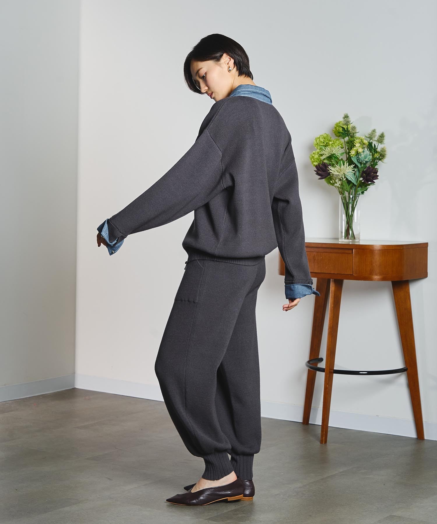 GENE HEAVENS/KNIT x DENIM CARDIGAN