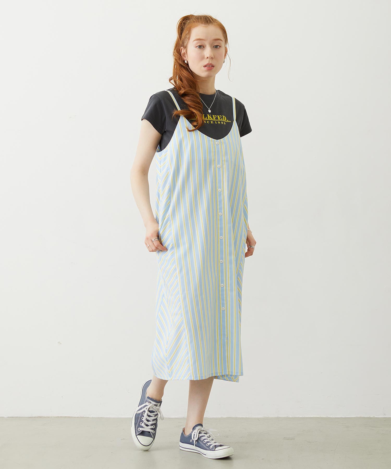 BIAS-CUT STRIPED CAMI DRESS