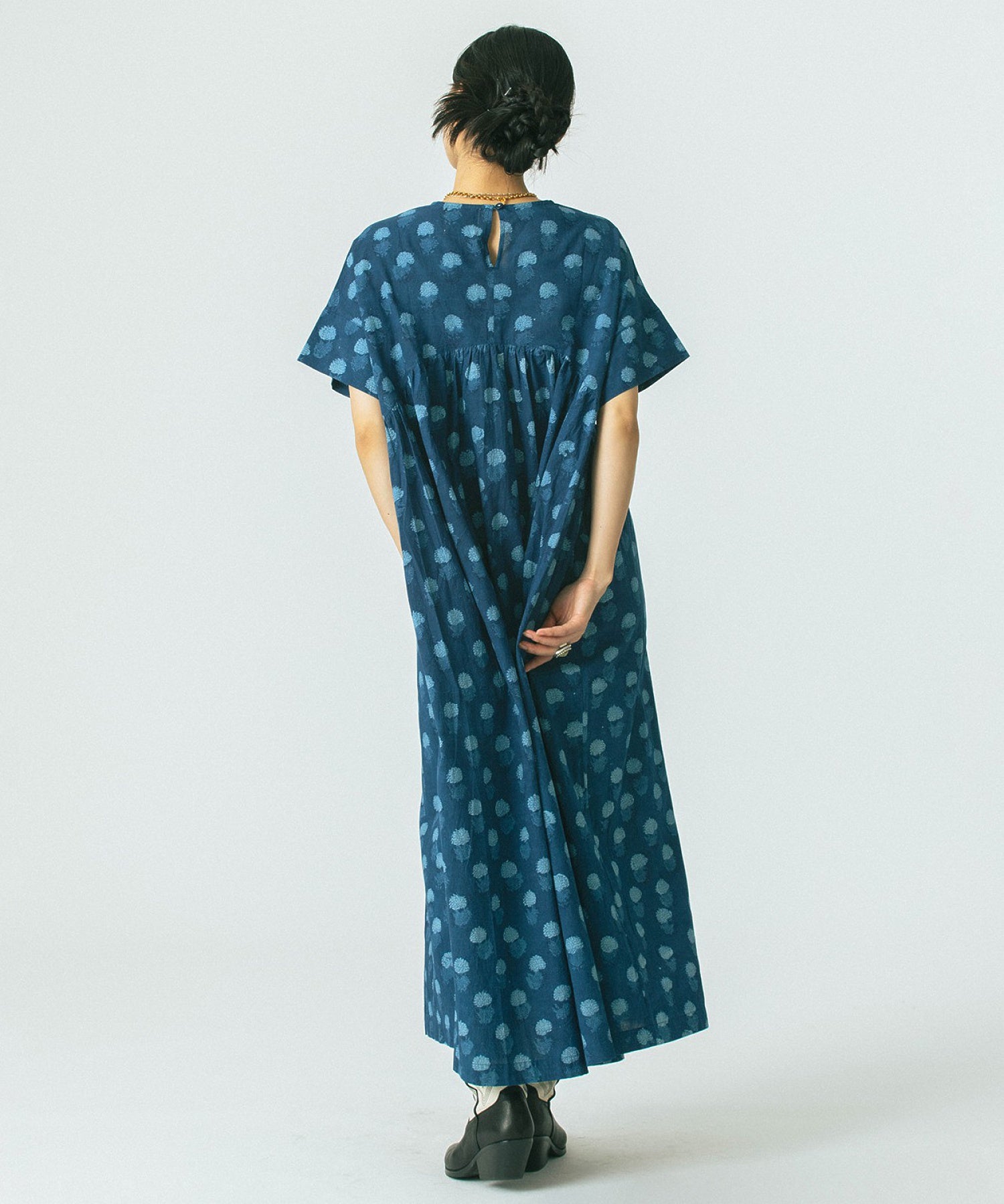 GENE HEAVENS/INDIGO FLOWER SMOCK DRESS