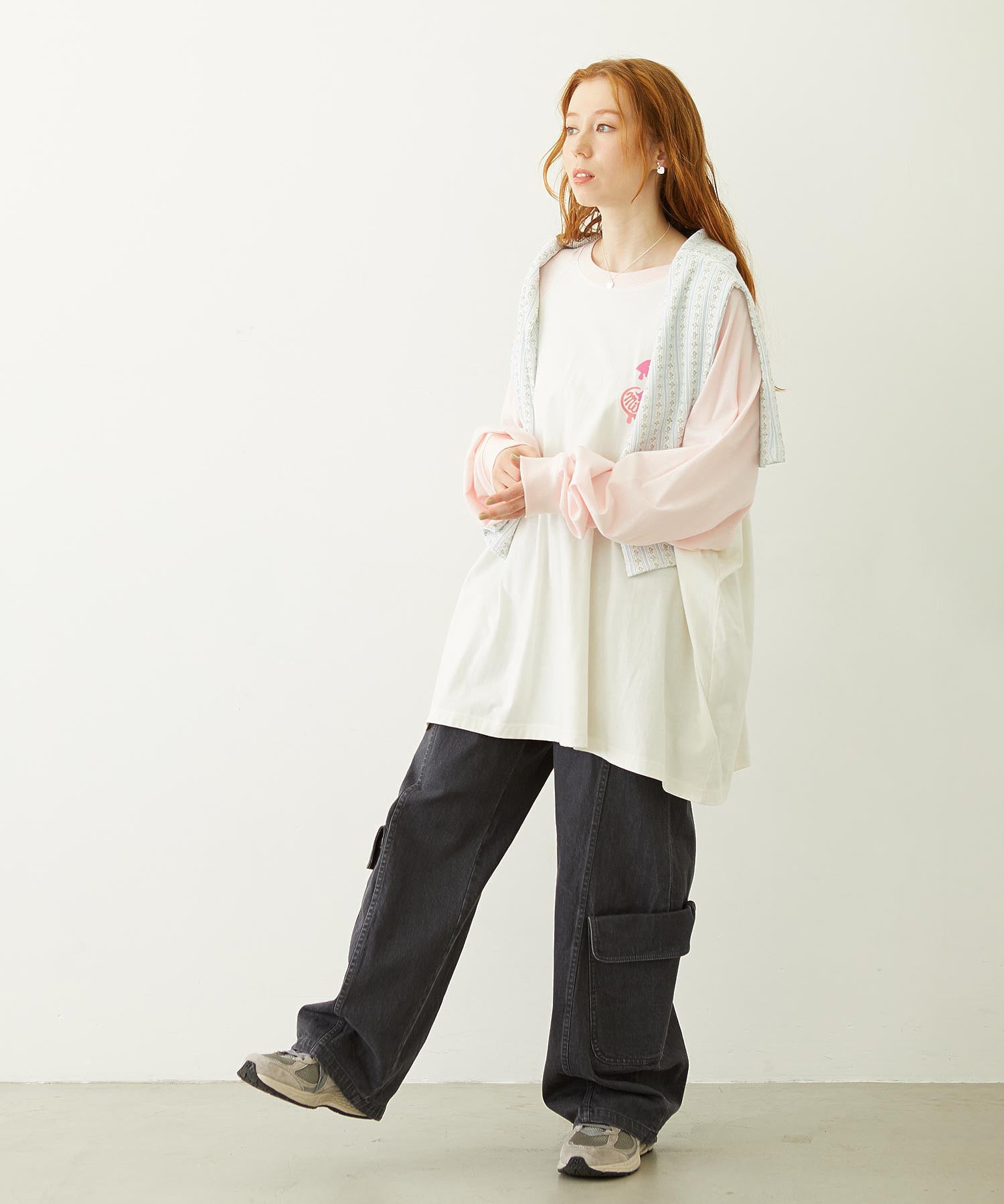 STRIPED FLOWER WAFFLE CARDIGAN