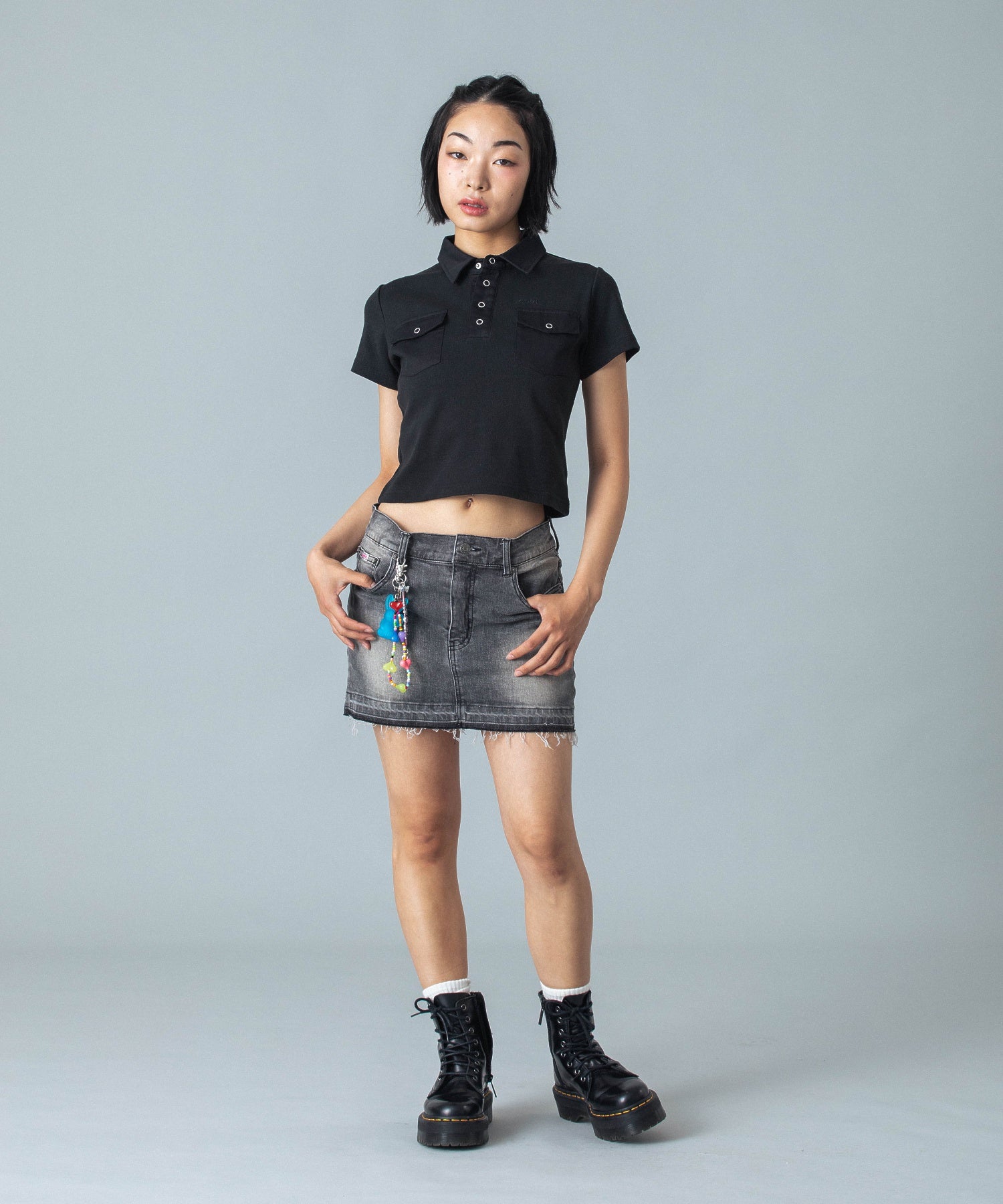 BUTTERFLY POCKET DENIM MINI SKIRT